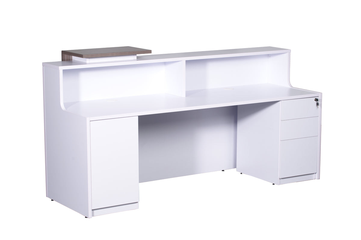 Urban Reception Counter – White & Driftwood, Built-In Storage – view 3 – new