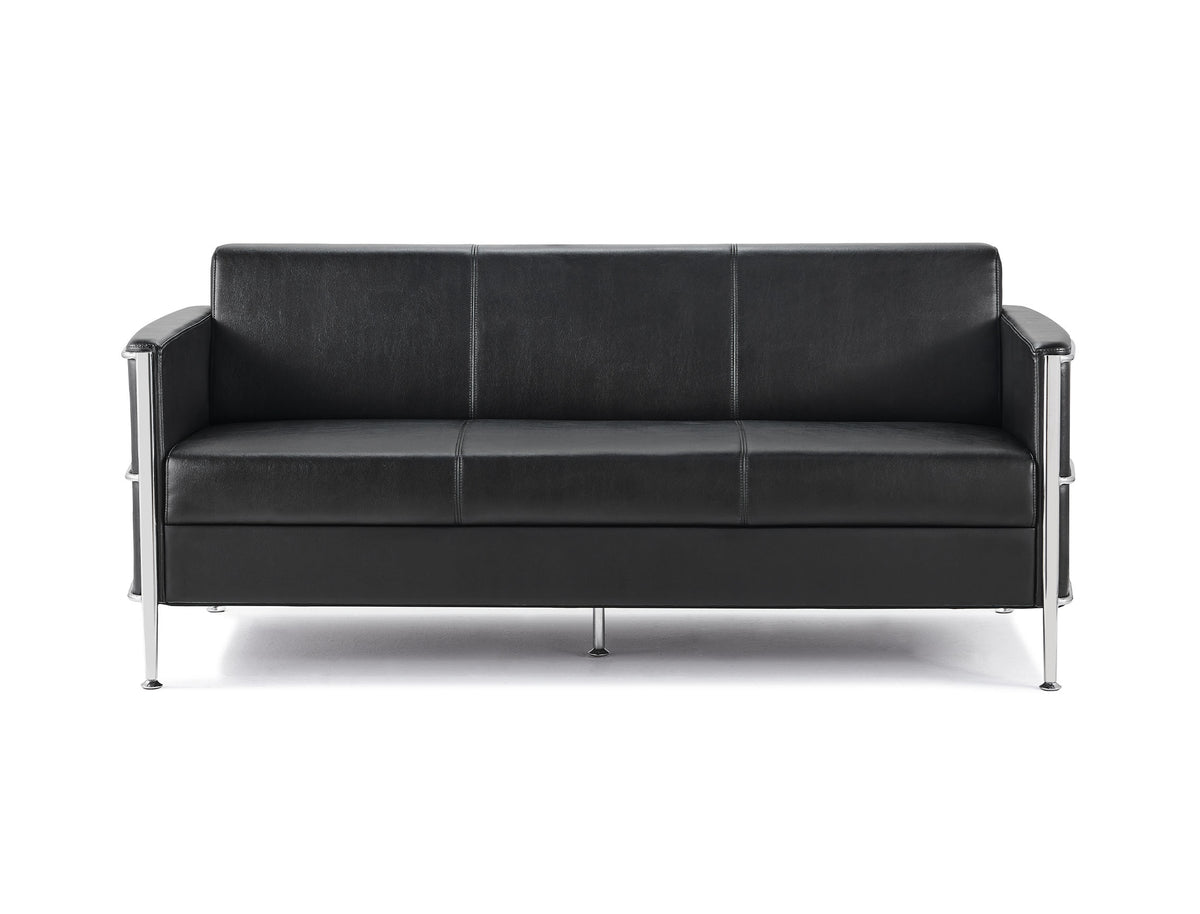 Three Seater Reception Lounge – Black PU, Chrome Frame