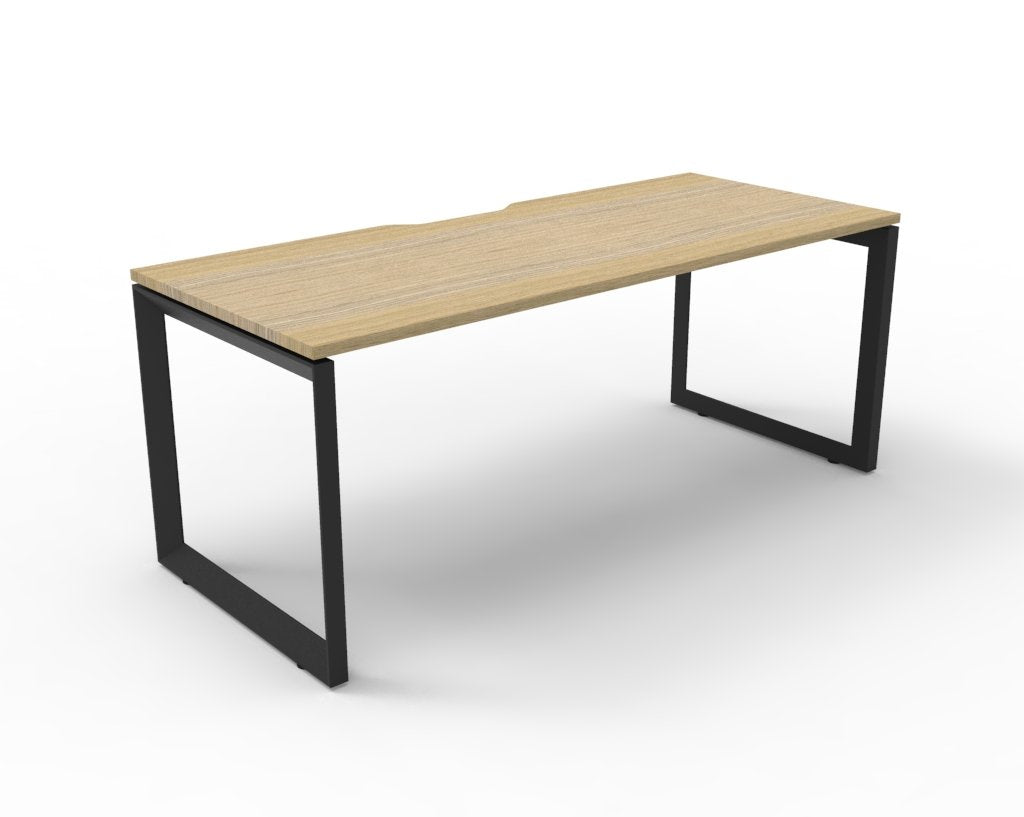 Loop leg office desk, single, oak top, black frame