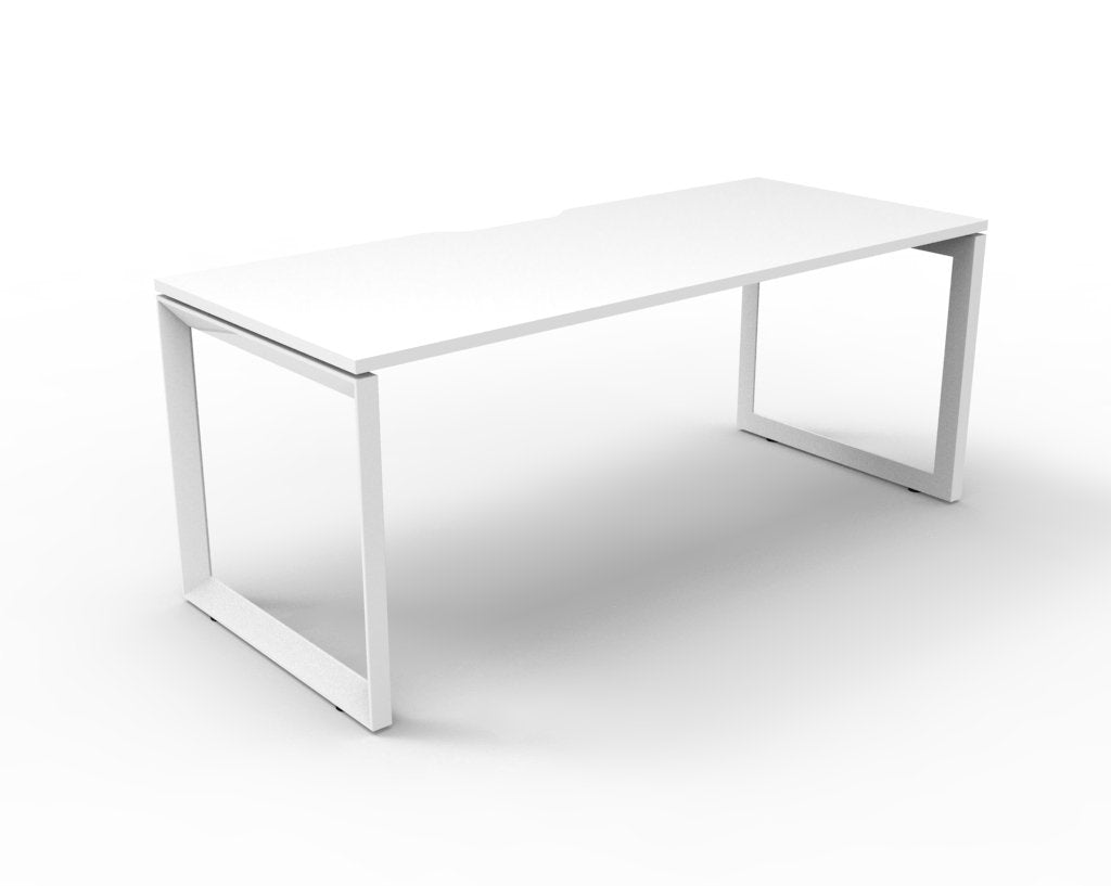 Loop leg office desk, single, white top, white frame