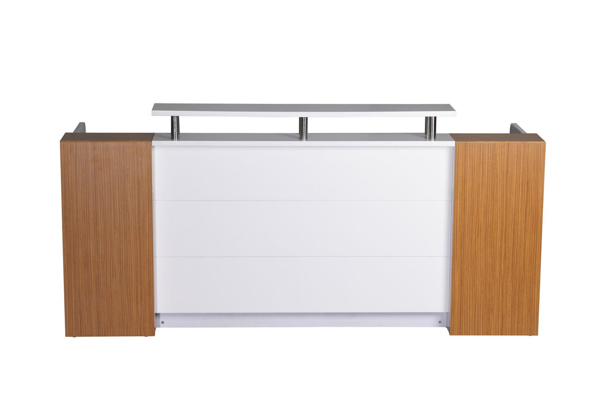 Marquee Reception Counter – 2400 Gloss White & Zebra Veneer – view 1 – new