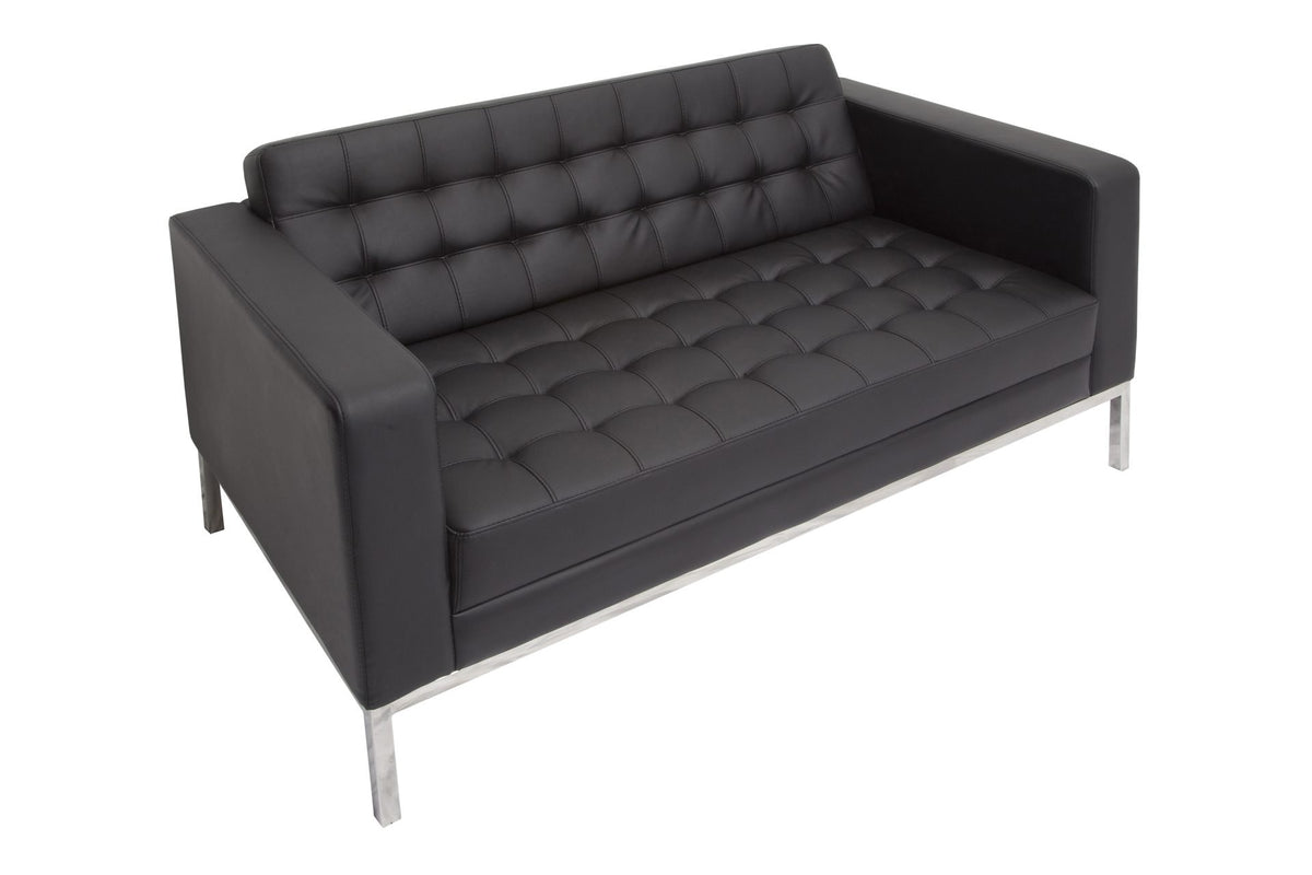 Two Seater Reception Sofa – Black PU, Buttoned