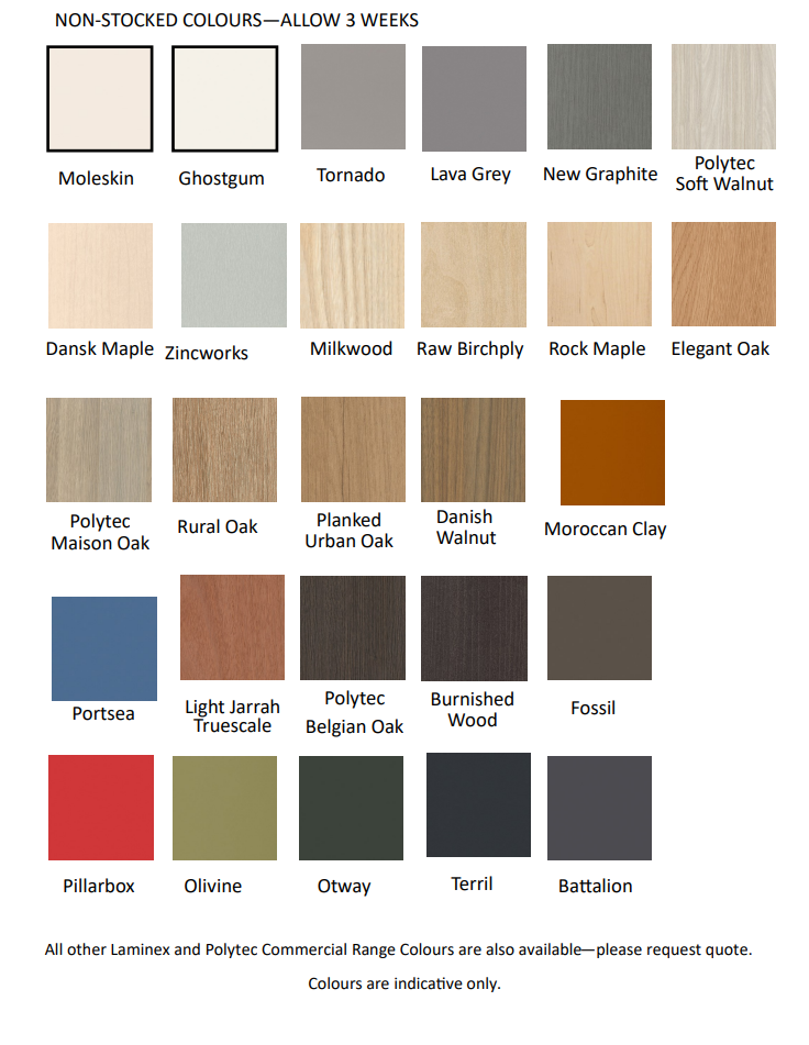 Custom desk top colours, non-stocked range, allow 3 weeks