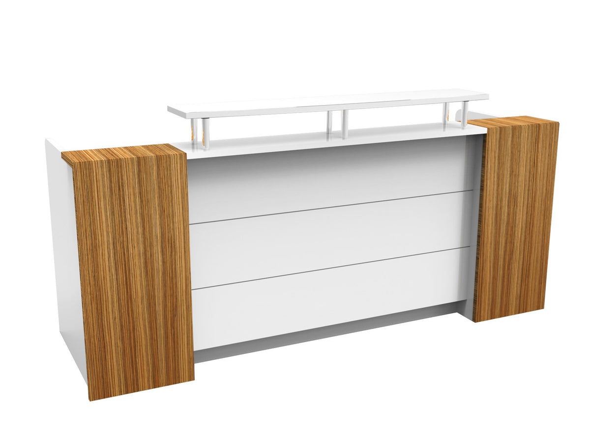 Marquee Reception Counter – 2400 Gloss White & Zebra Veneer – view 3 – new