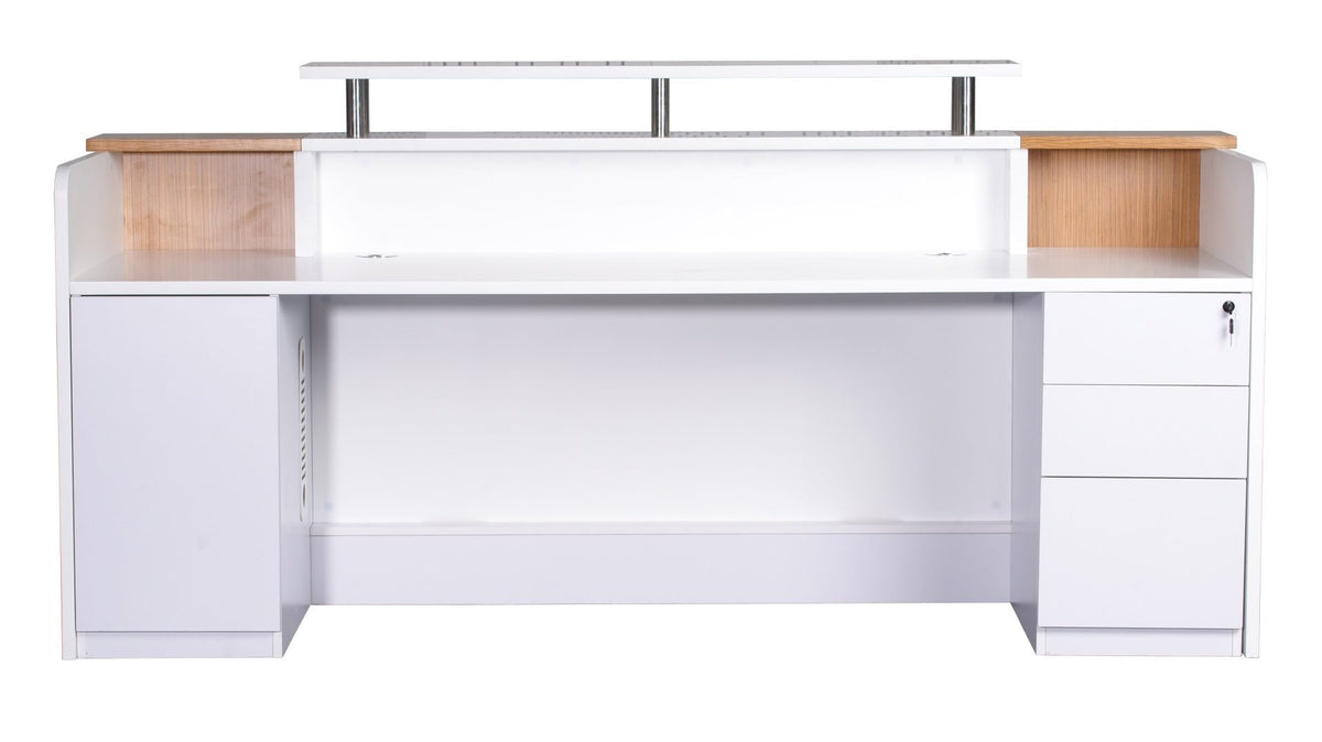 Marquee Reception Counter – 2400 Gloss White & Zebra Veneer – view 4 – new