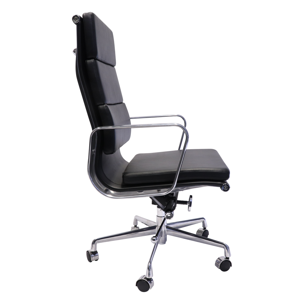High Back Executive Chair – Black PU, Polished Aluminium Base – view 3 – new