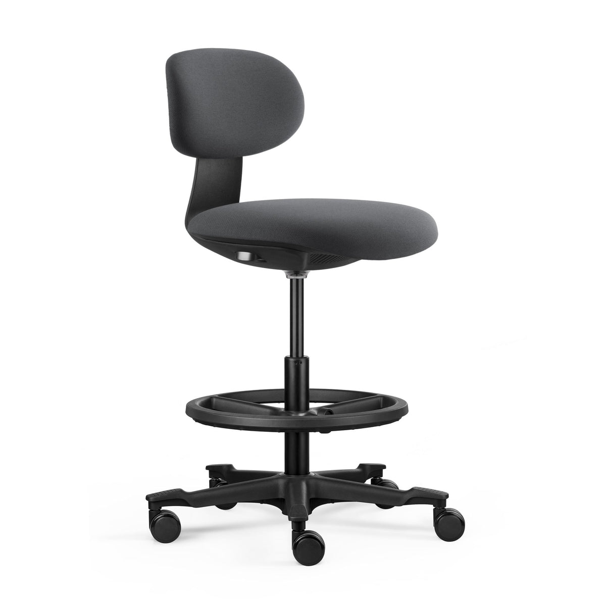Sit-Stand Drafting Stool – Dark Grey Fabric – view 2 – new