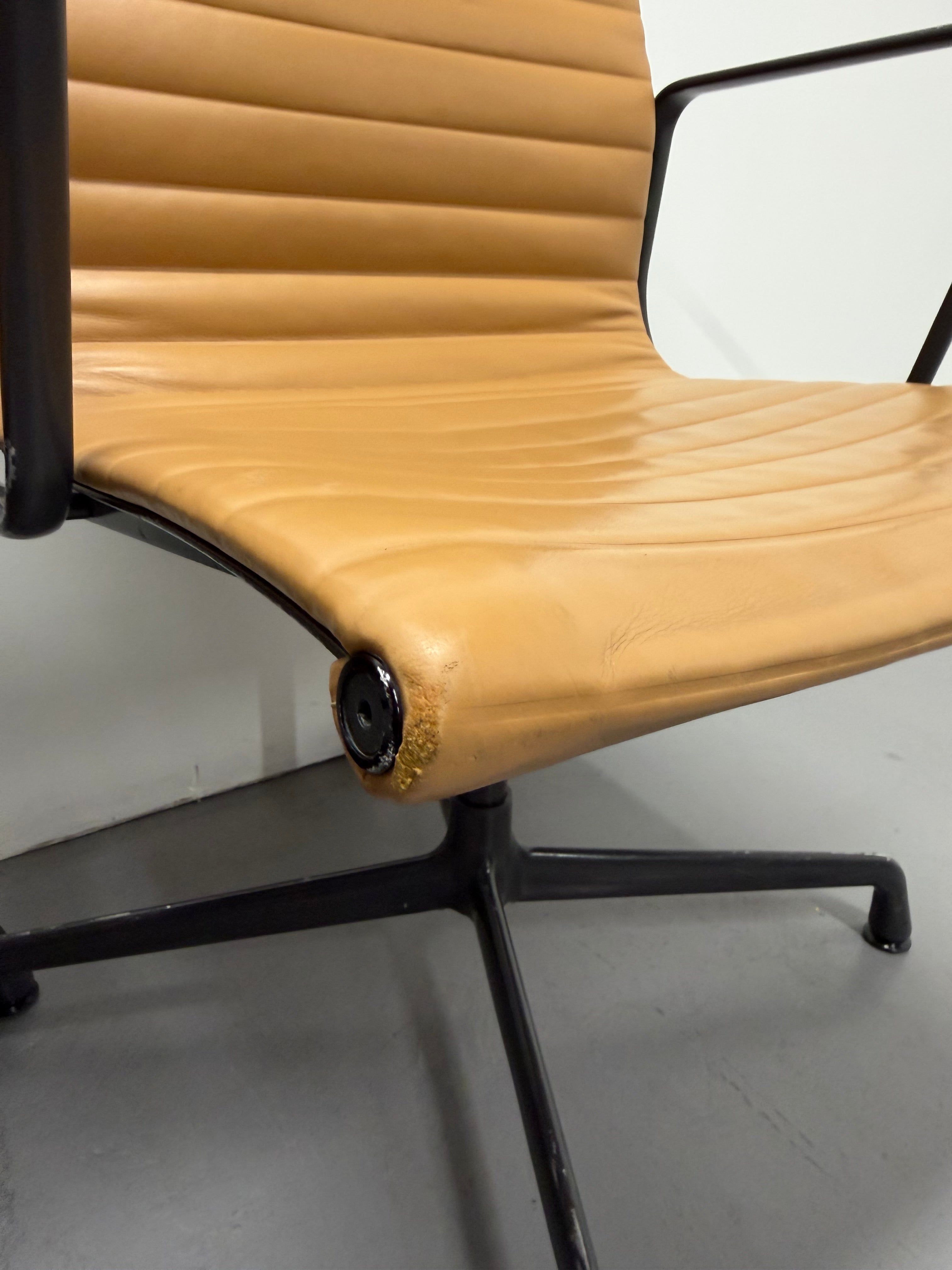 Eames Aluminium Group Low Back Chair - Tan Leather / Black Frame