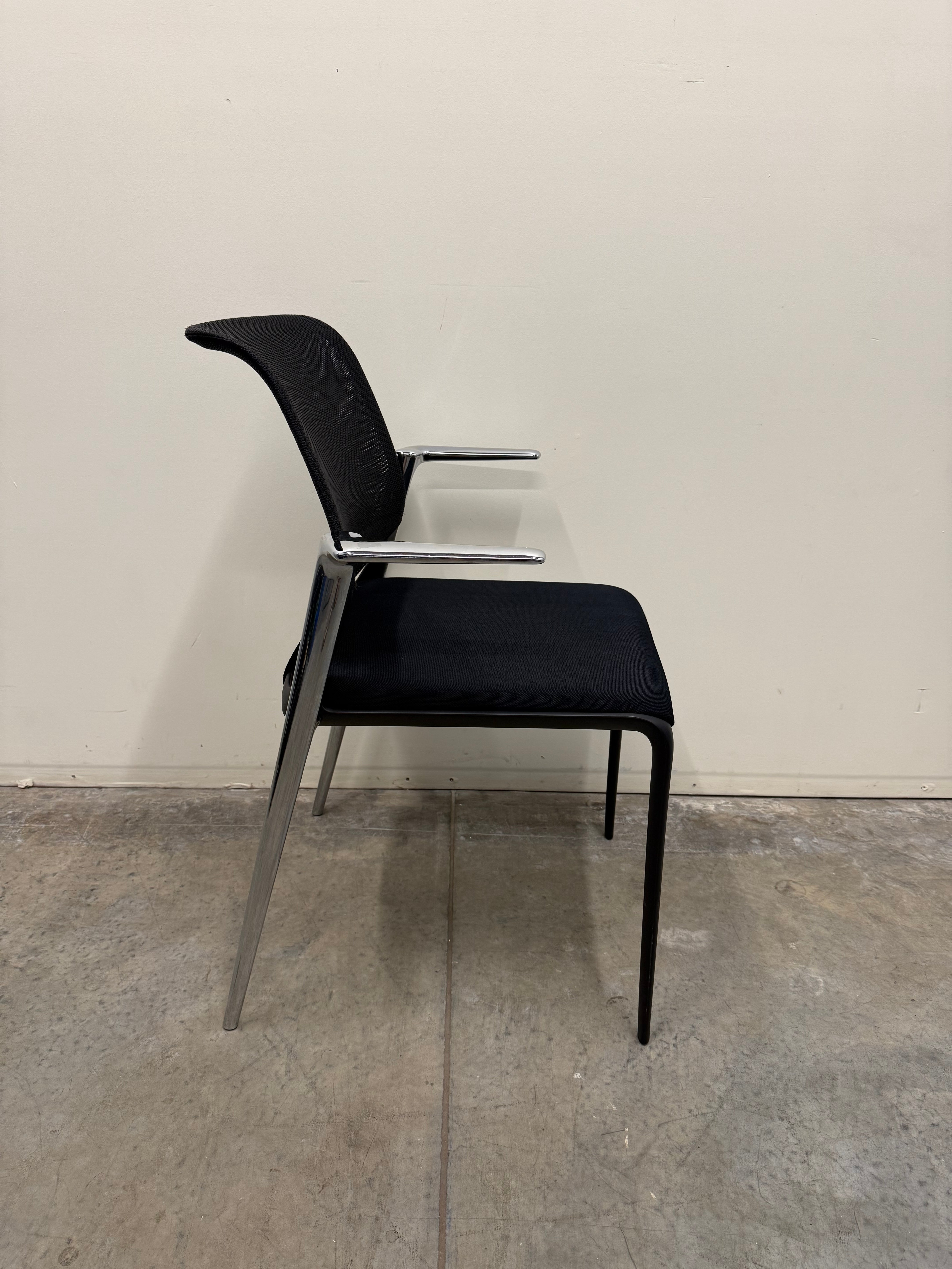 Vitra MedaSlim Chair – Black Mesh Back with Chrome Armrests