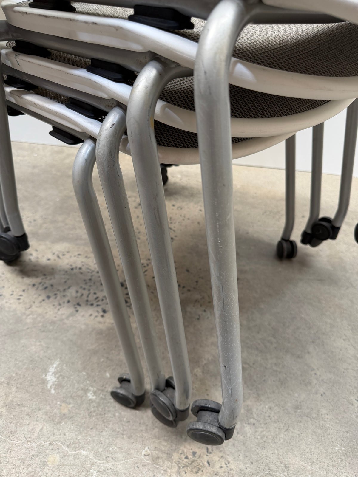 Herman Miller Caper Stacking Chair – White, FLEXNET Seat, Arms & Castors – view 15 – pre-owned