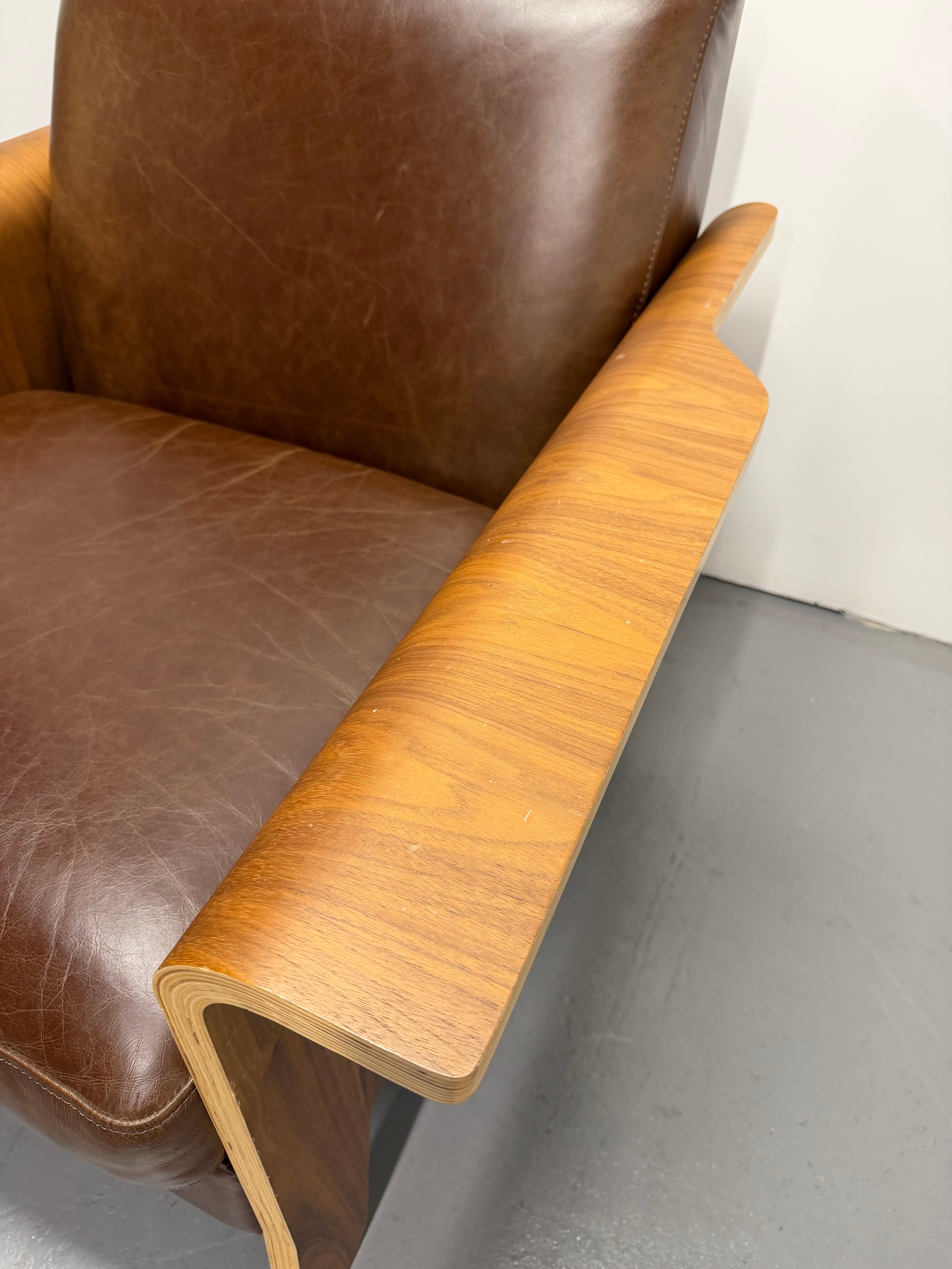Gus Lodge Chair – Brown Leather & Walnut