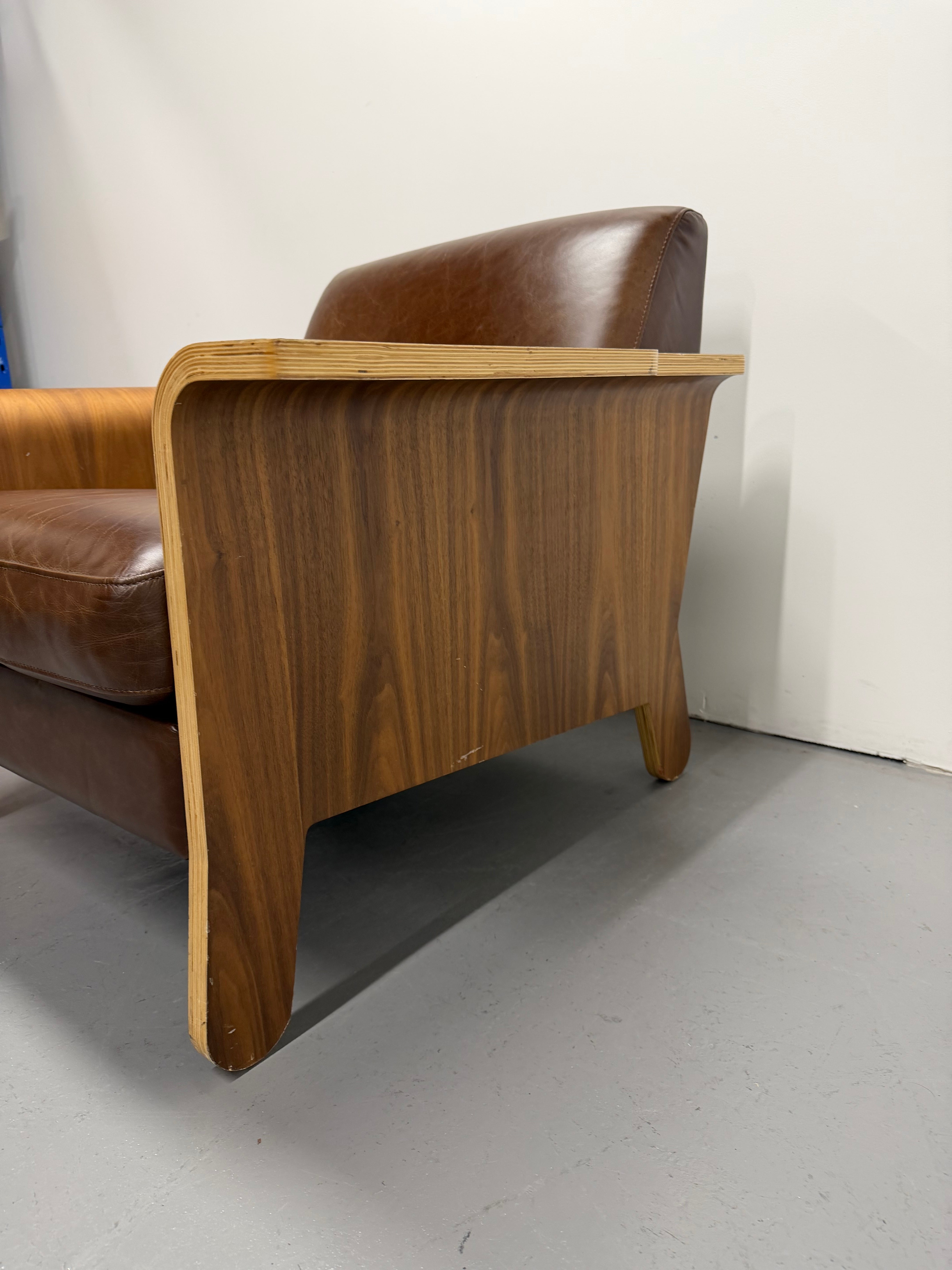 Gus Lodge Chair – Brown Leather & Walnut