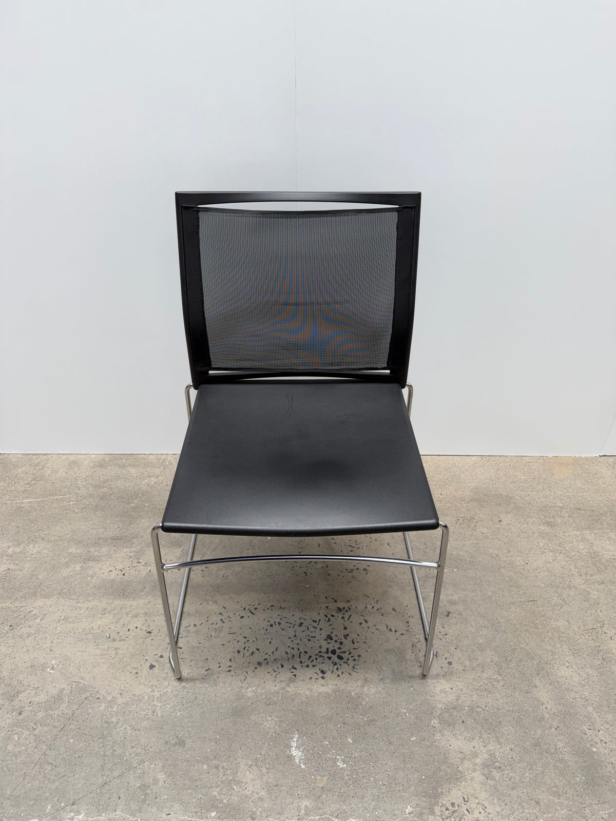 Stackable Mesh Back Visitor Chair – Black, Chrome Sled Base – view 2 – pre-owned