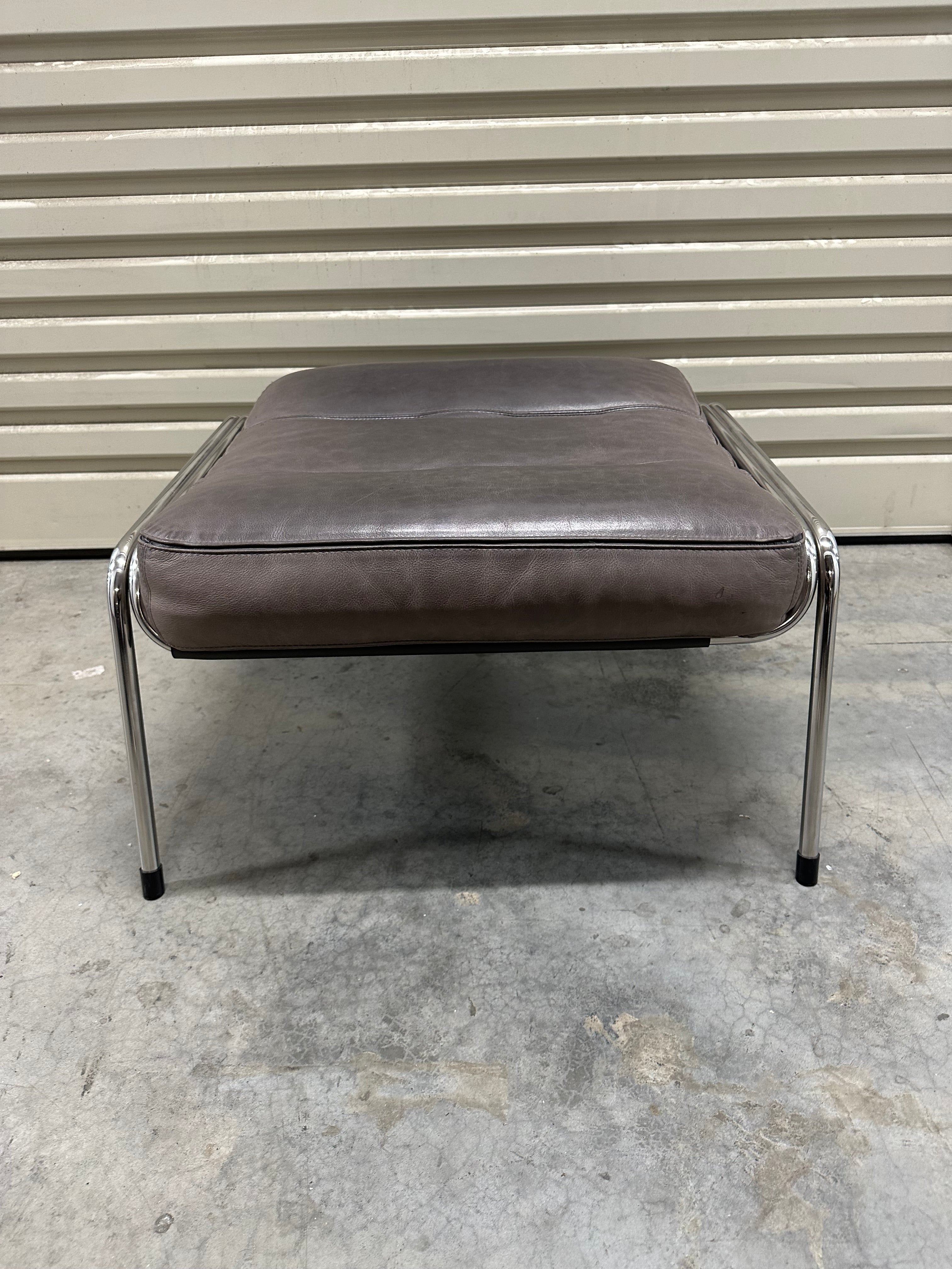 Marco Zanuso for Zanotta Brown Leather Maggiolina Lounge Chair & Footstool