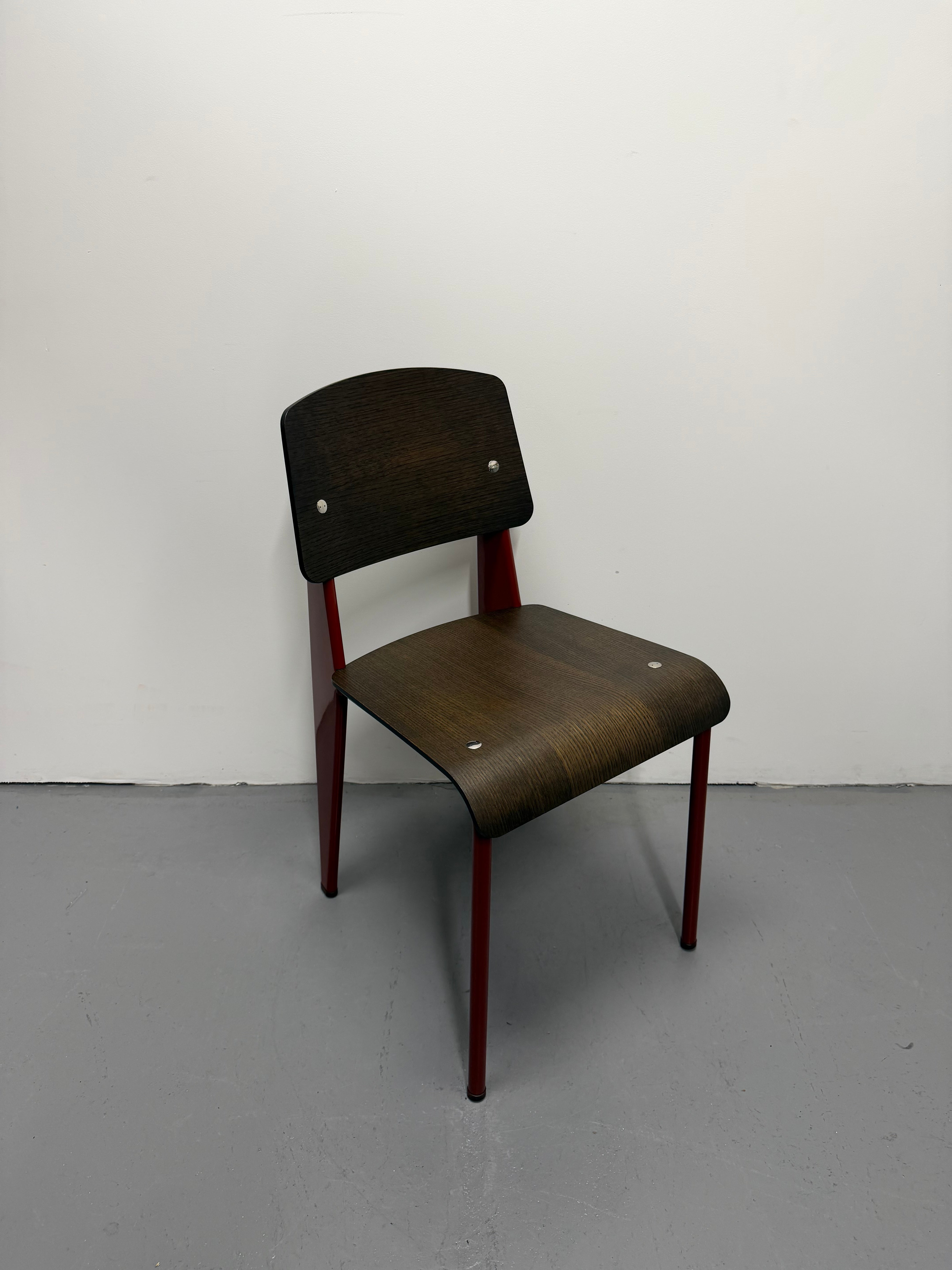 Vitra Standard Chair by Jean Prouvé – Dark Oak with Japanese Red Frame | Ex-Showroom