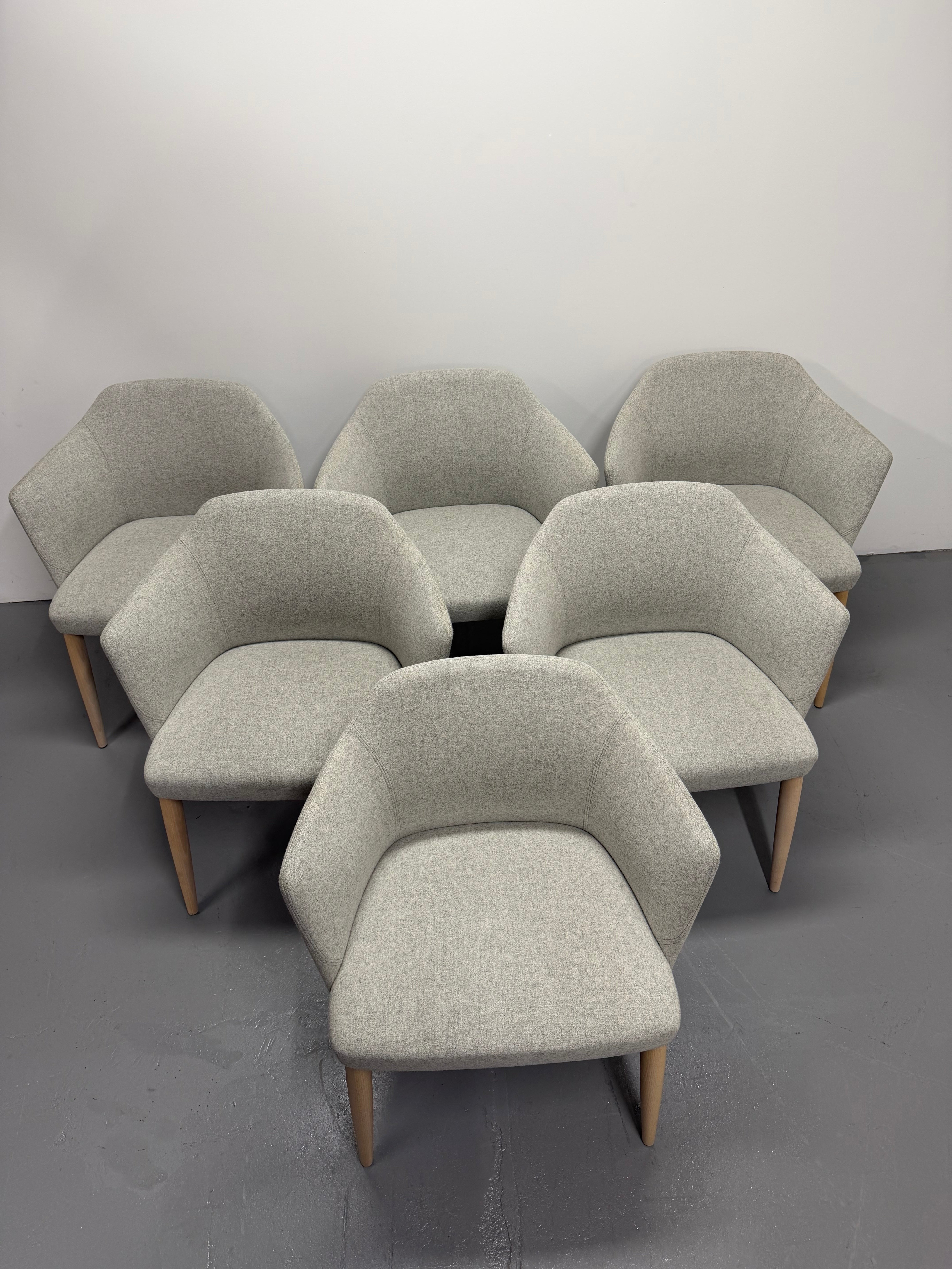 Crassevig Upholstered Armchair – Light Grey Fabric & Timber Legs - Made in Italy