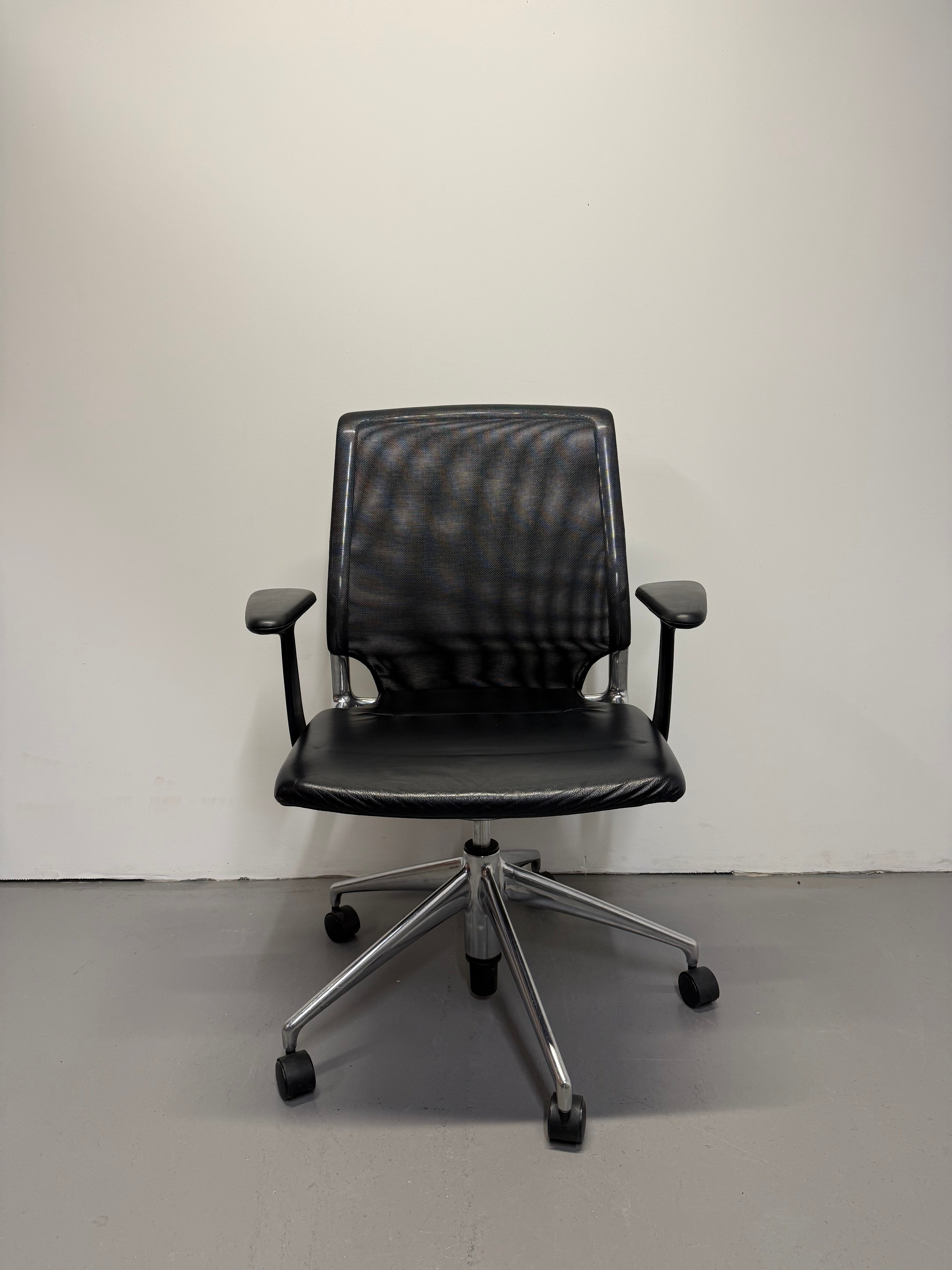 Vitra Meda Chair - Black Leather Seat & Mesh Back