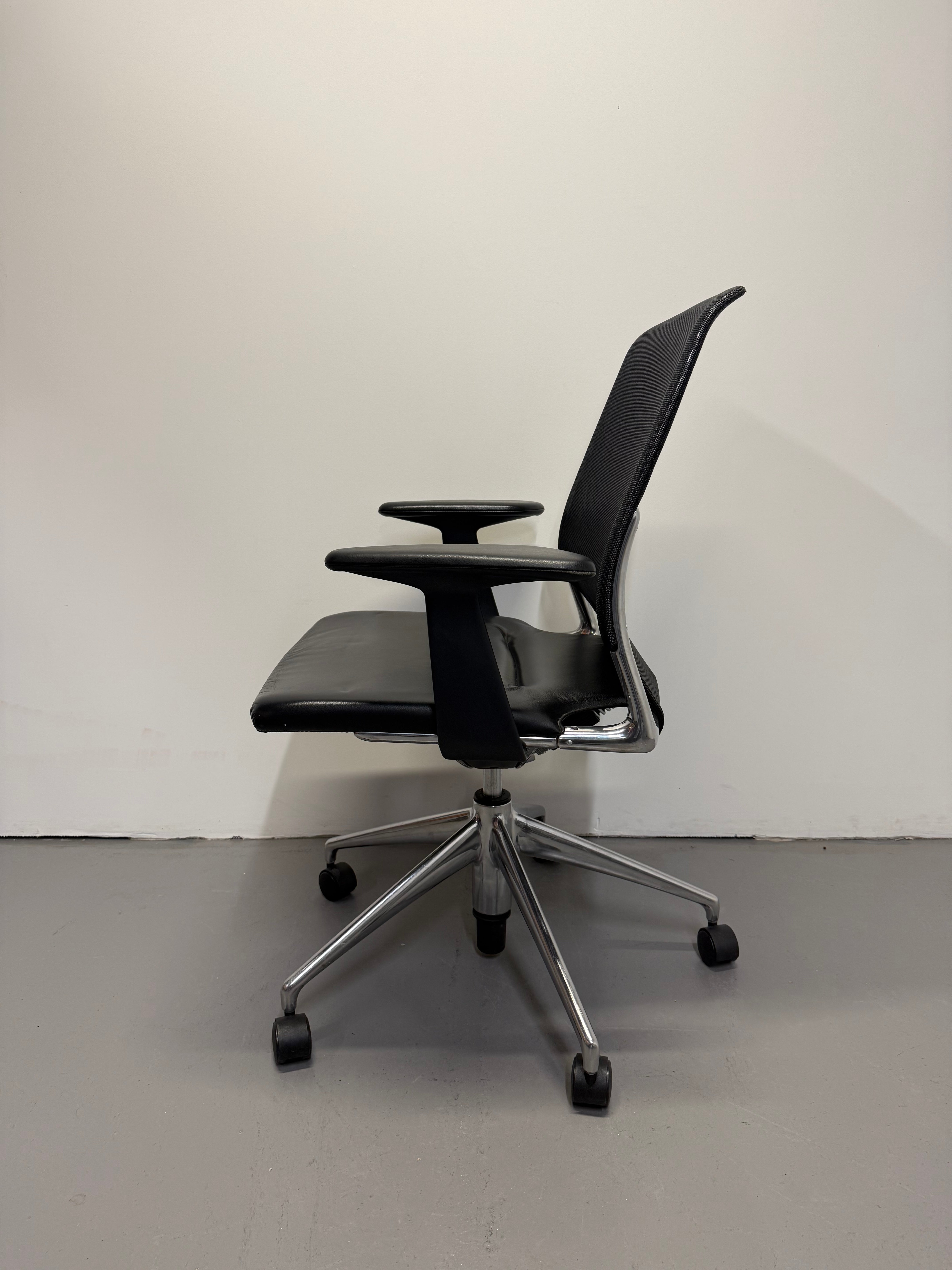 Vitra Meda Chair - Black Leather Seat & Mesh Back