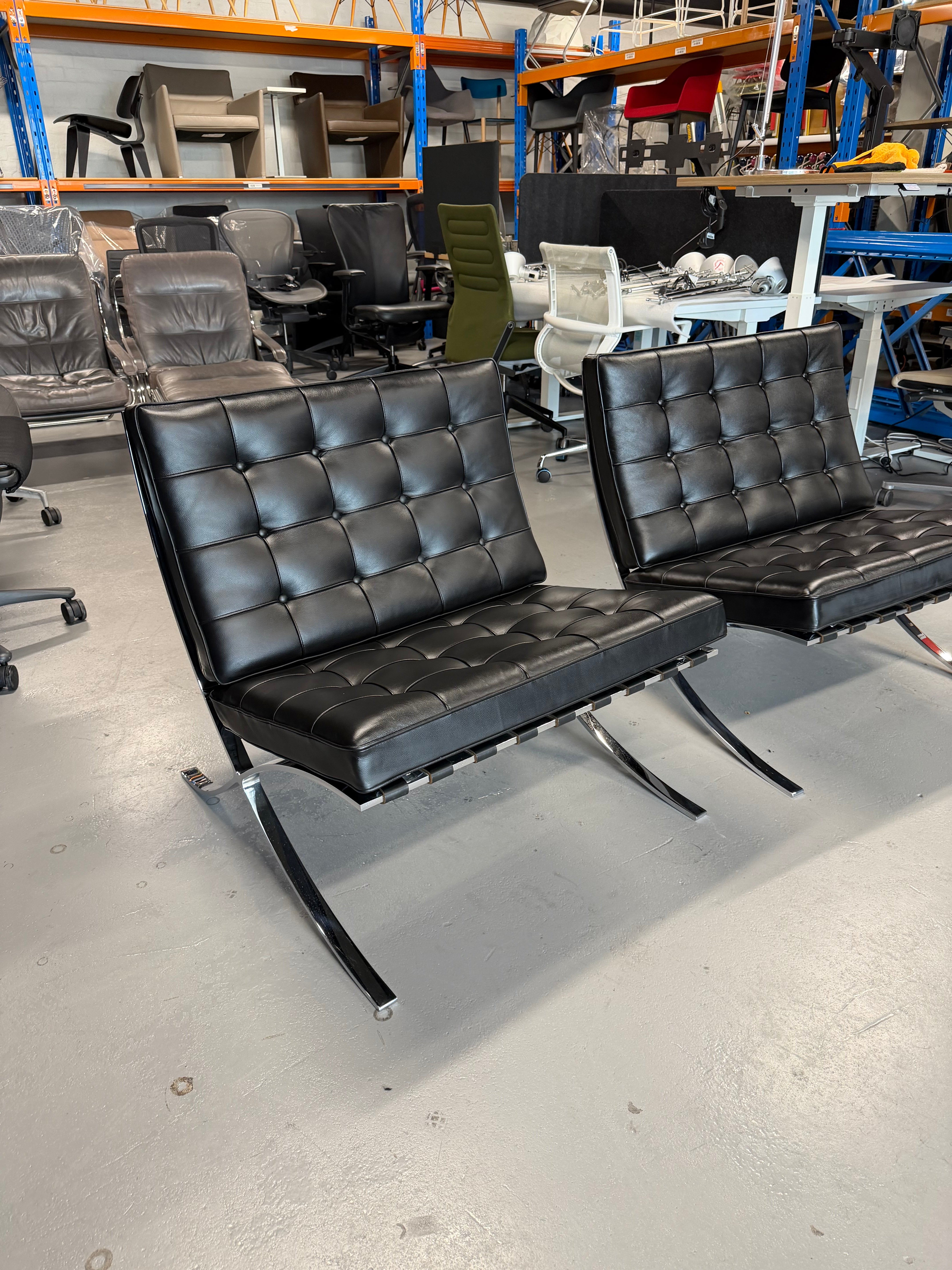 Original Knoll Barcelona Lounge Chair – Chrome Frame, Black Leather