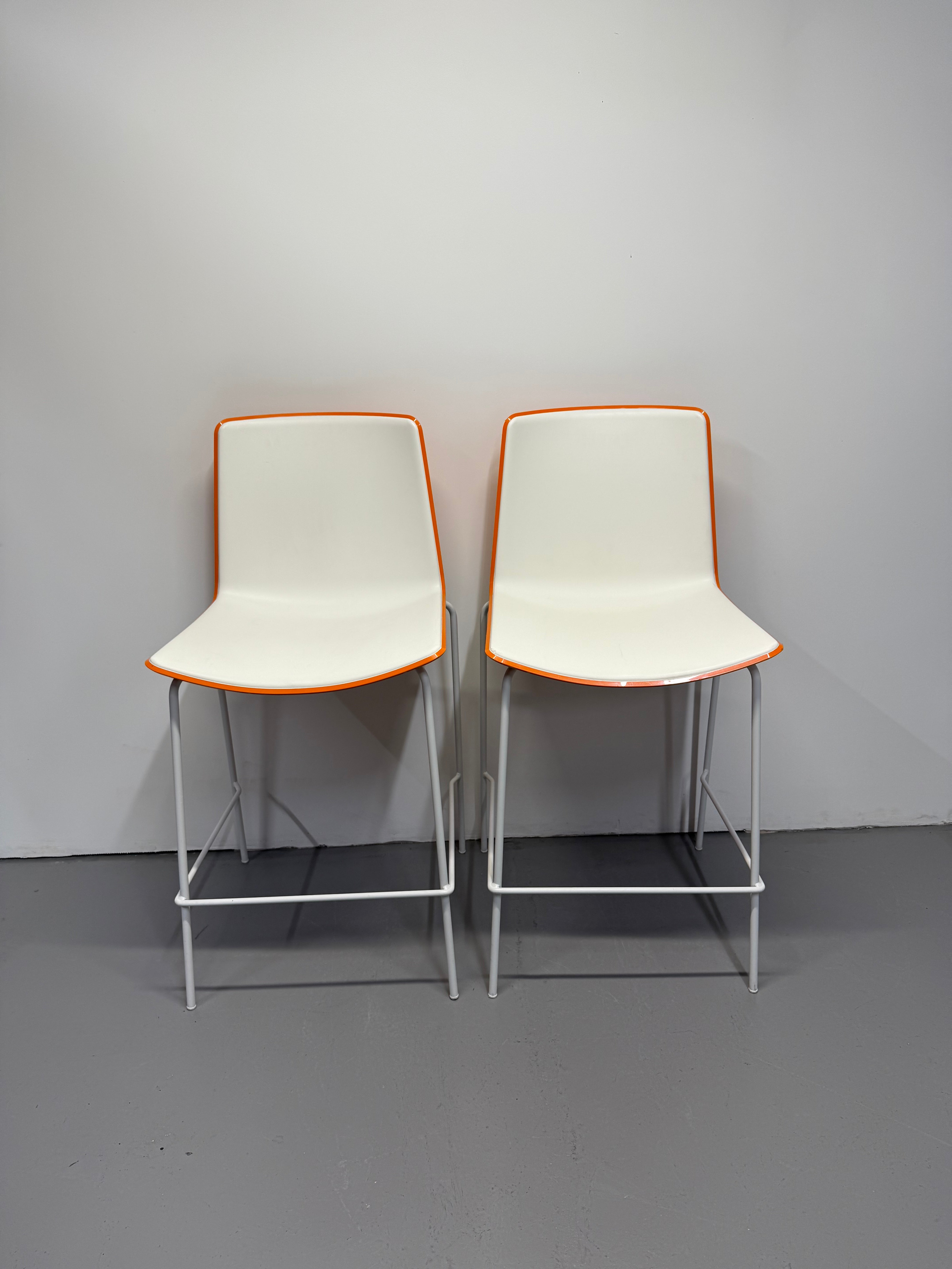 Pedrali Tweet Barstool - Orange & White with White Frame