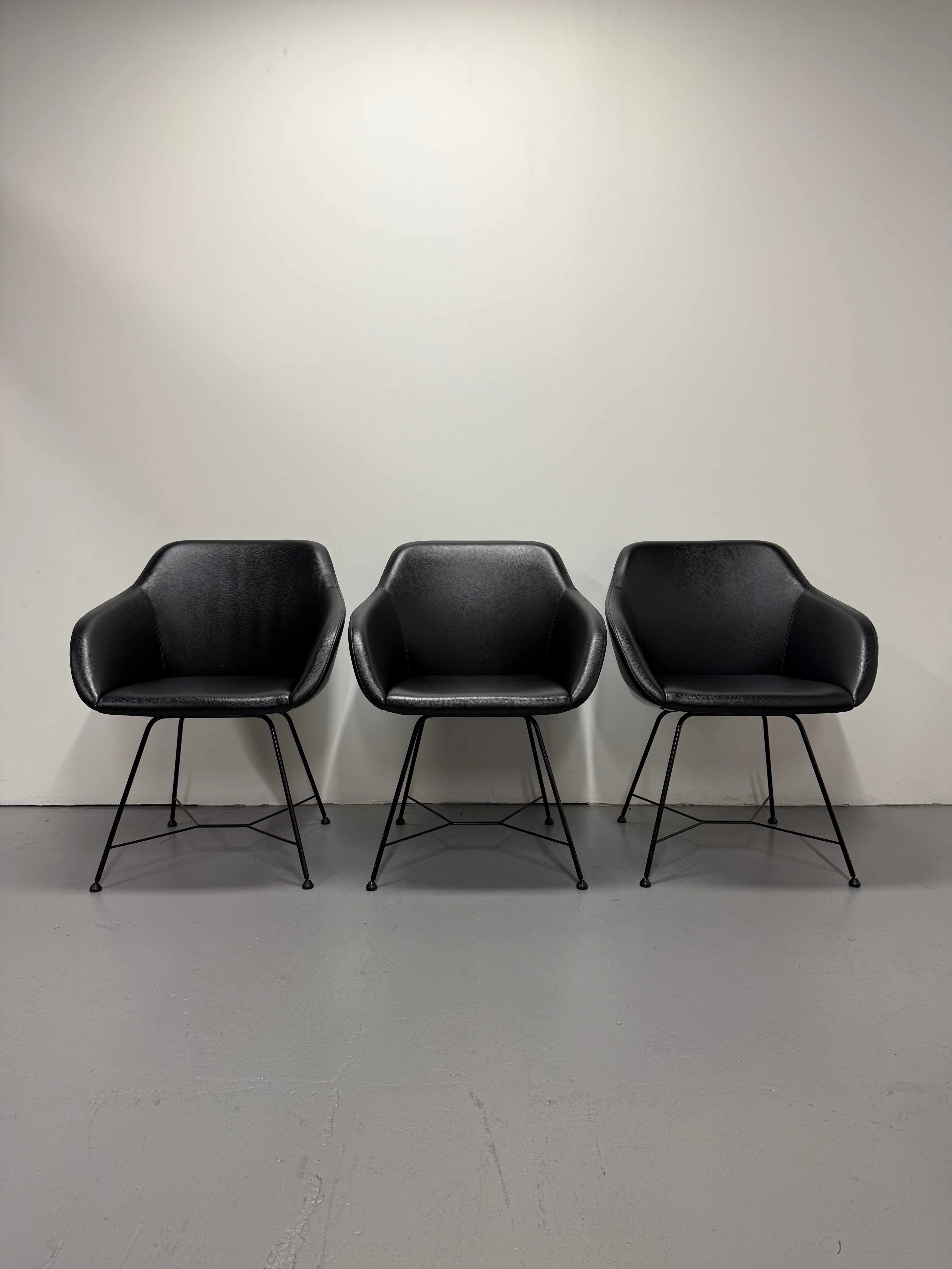 Walter Knoll Turtle Chair - Black Leather with Wire Base