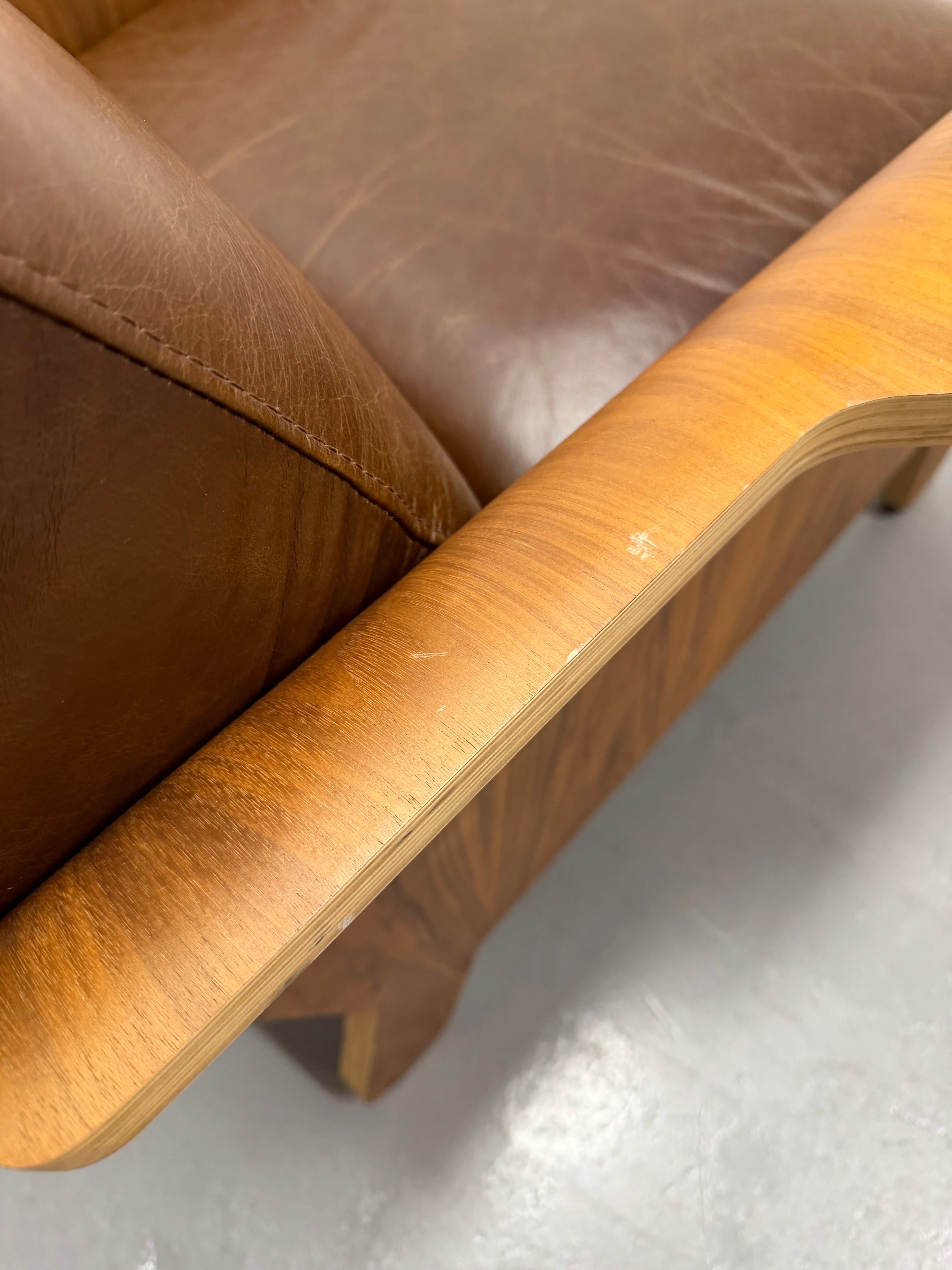 Gus Lodge Chair – Brown Leather & Walnut