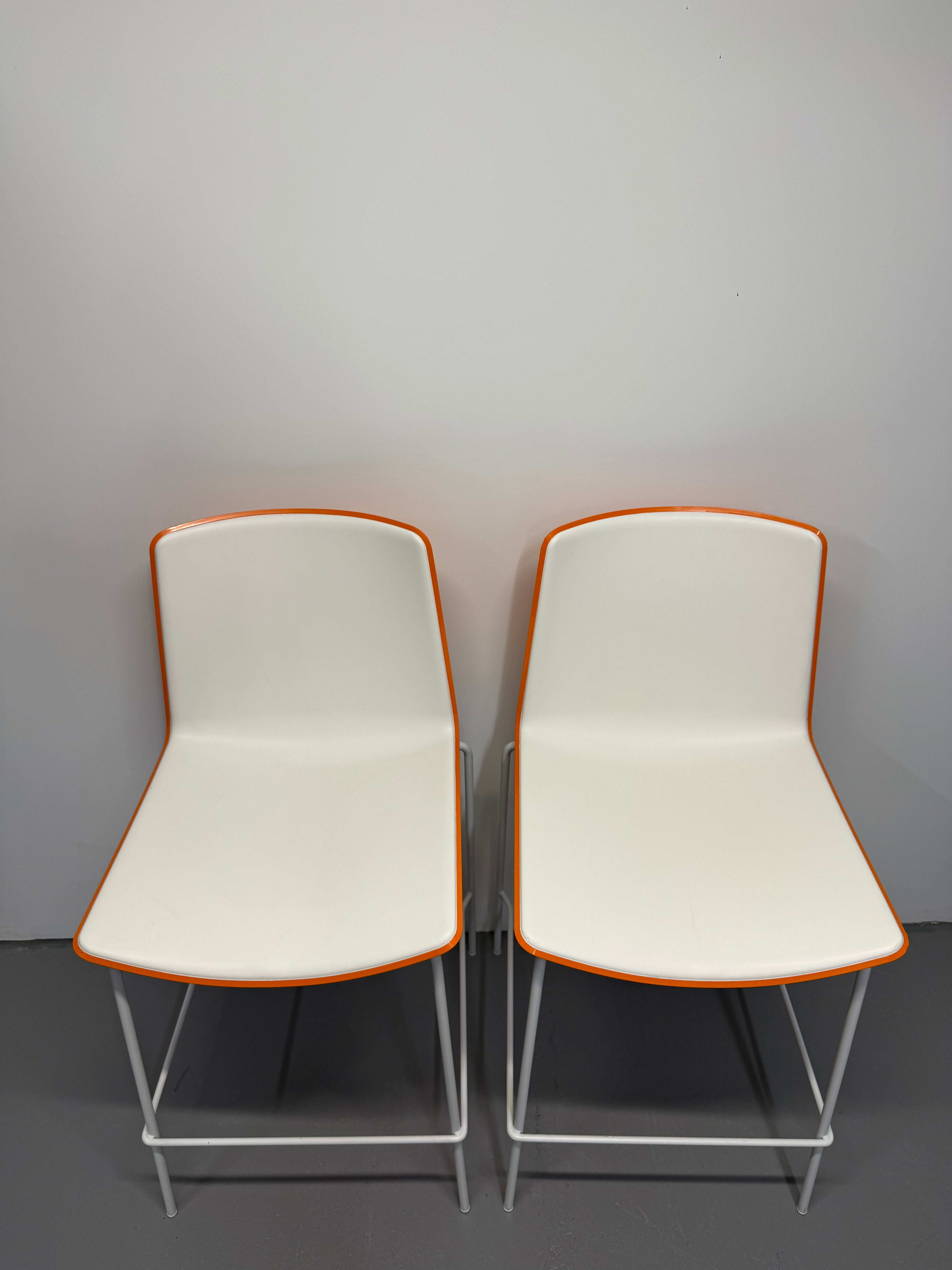 Pedrali Tweet Barstool - Orange & White with White Frame