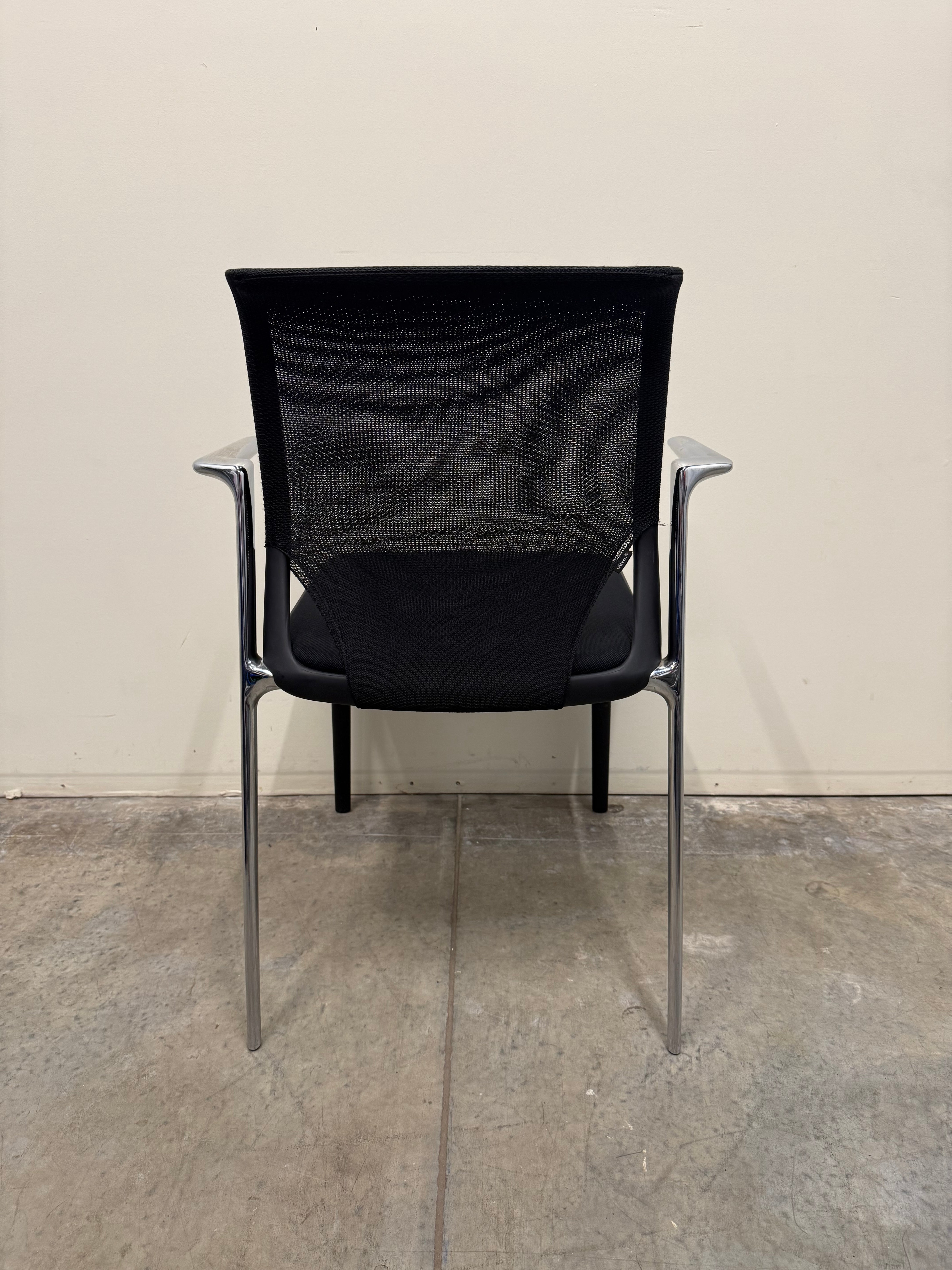 Vitra MedaSlim Chair – Black Mesh Back with Chrome Armrests