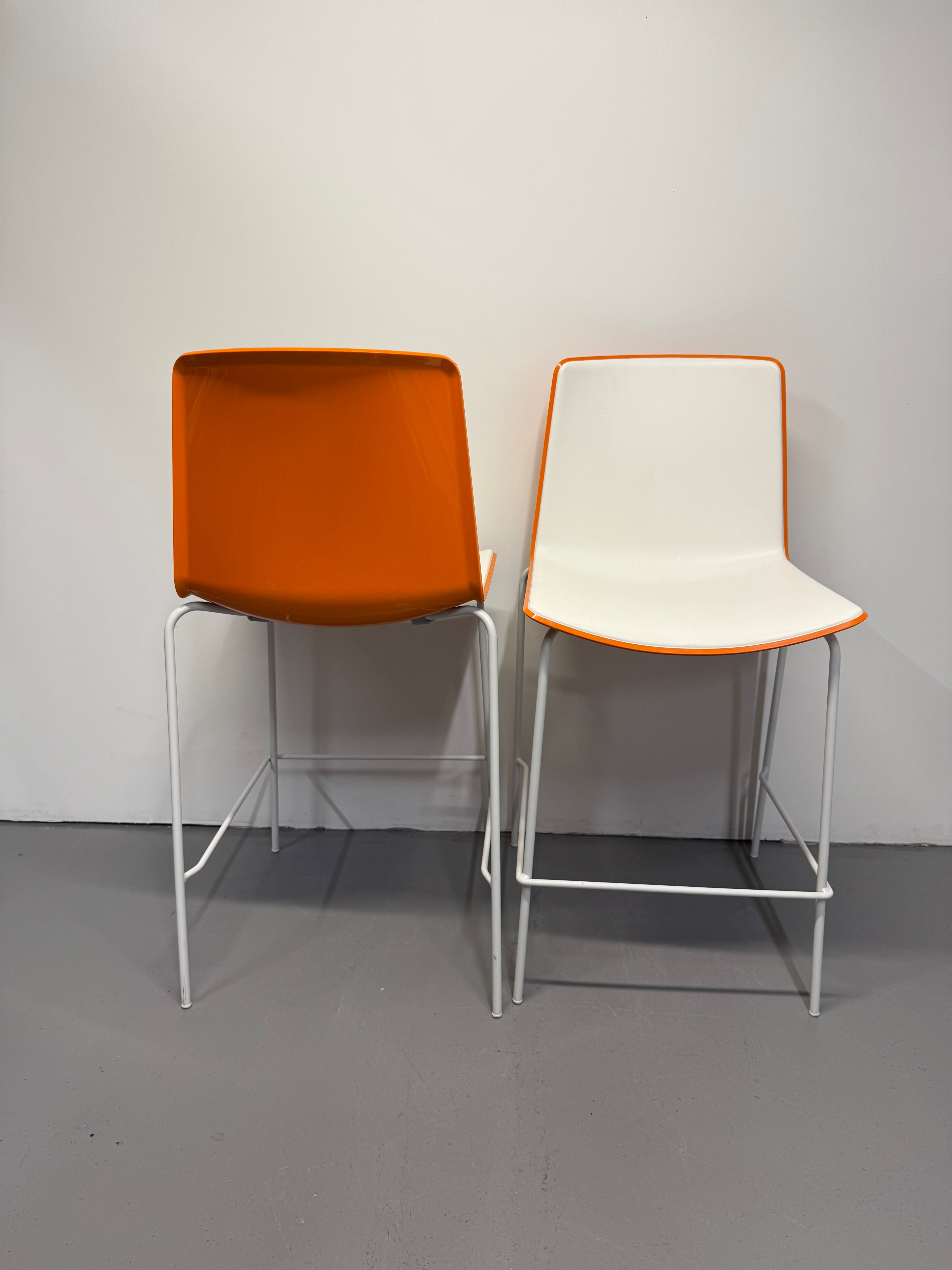 Pedrali Tweet Barstool - Orange & White with White Frame