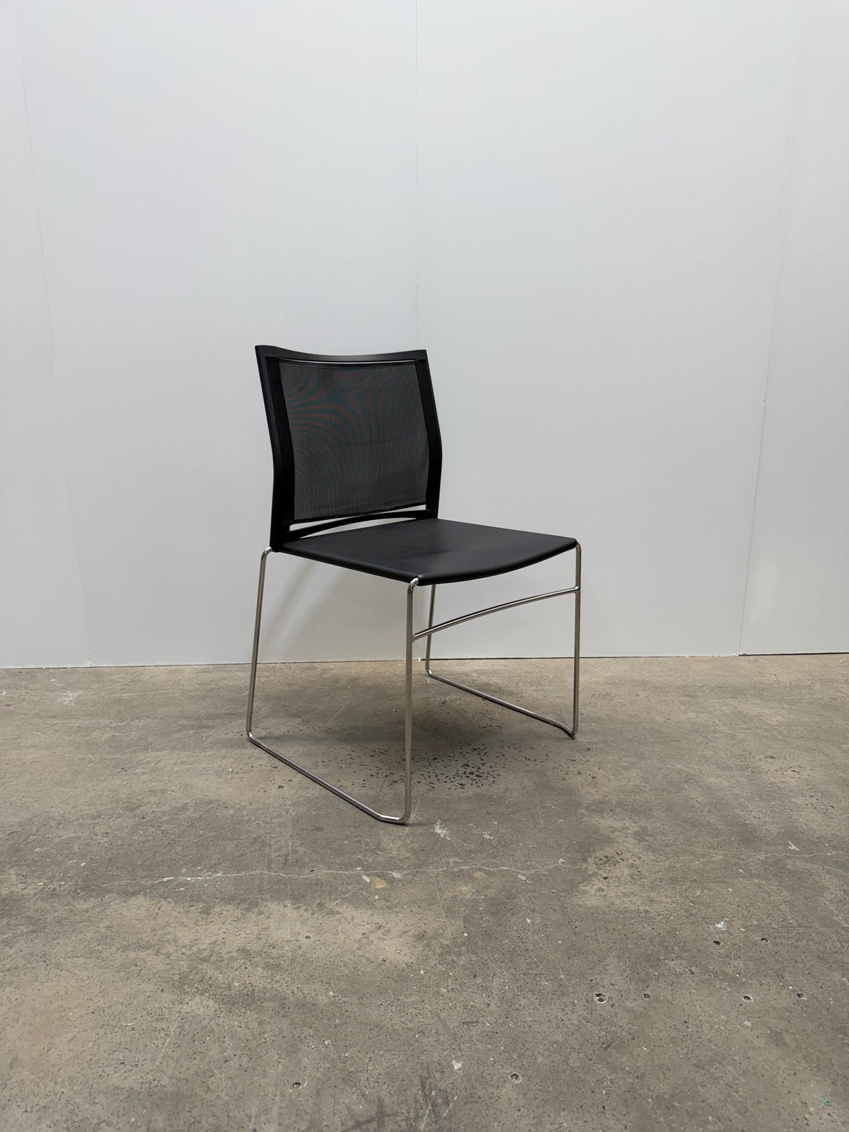 Stackable Mesh Back Visitor Chair – Black, Chrome Sled Base – view 3 – pre-owned