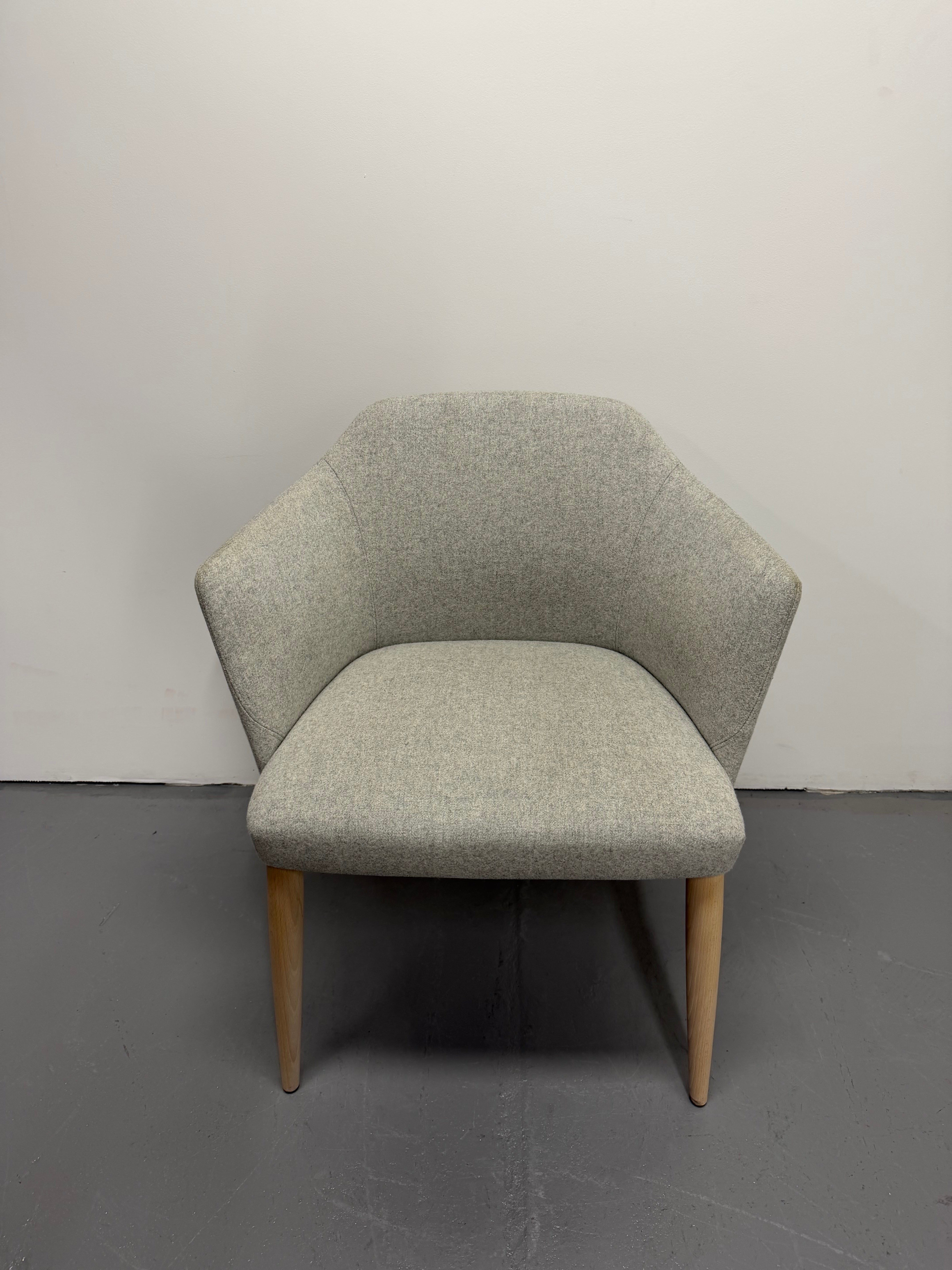 Crassevig Upholstered Armchair – Light Grey Fabric & Timber Legs - Made in Italy