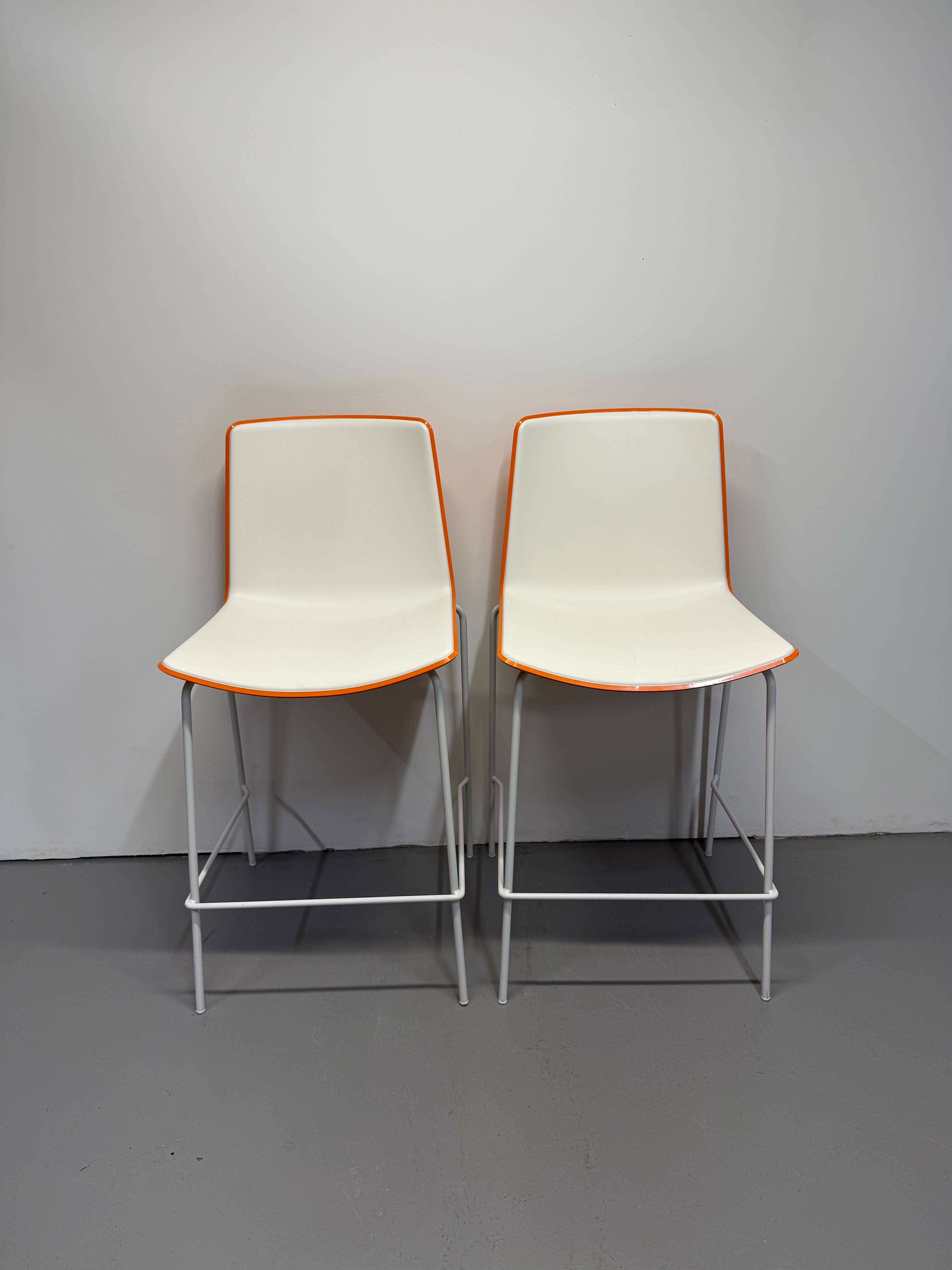 Pedrali Tweet Barstool - Orange & White with White Frame