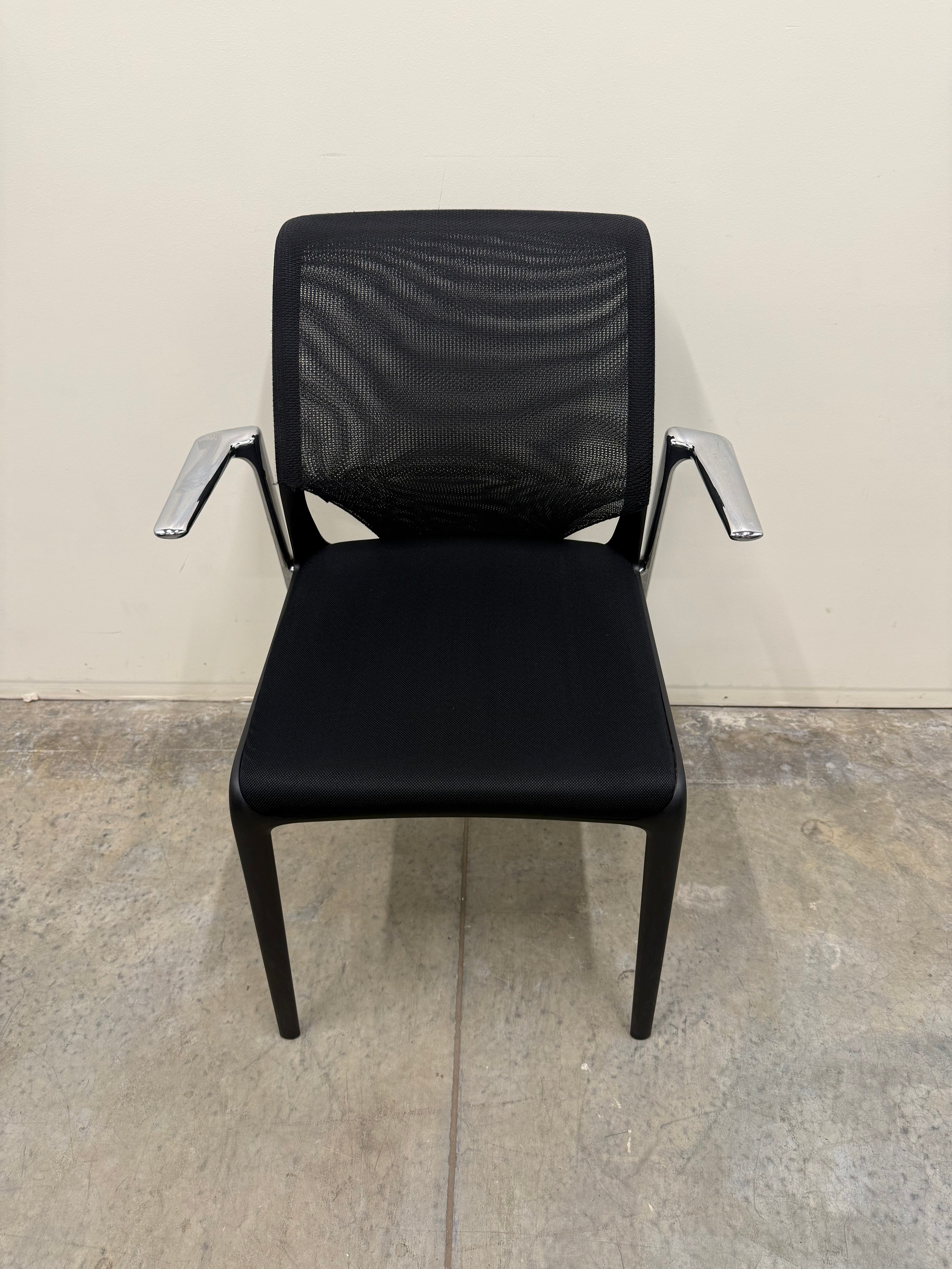 Vitra MedaSlim Chair – Black Mesh Back with Chrome Armrests