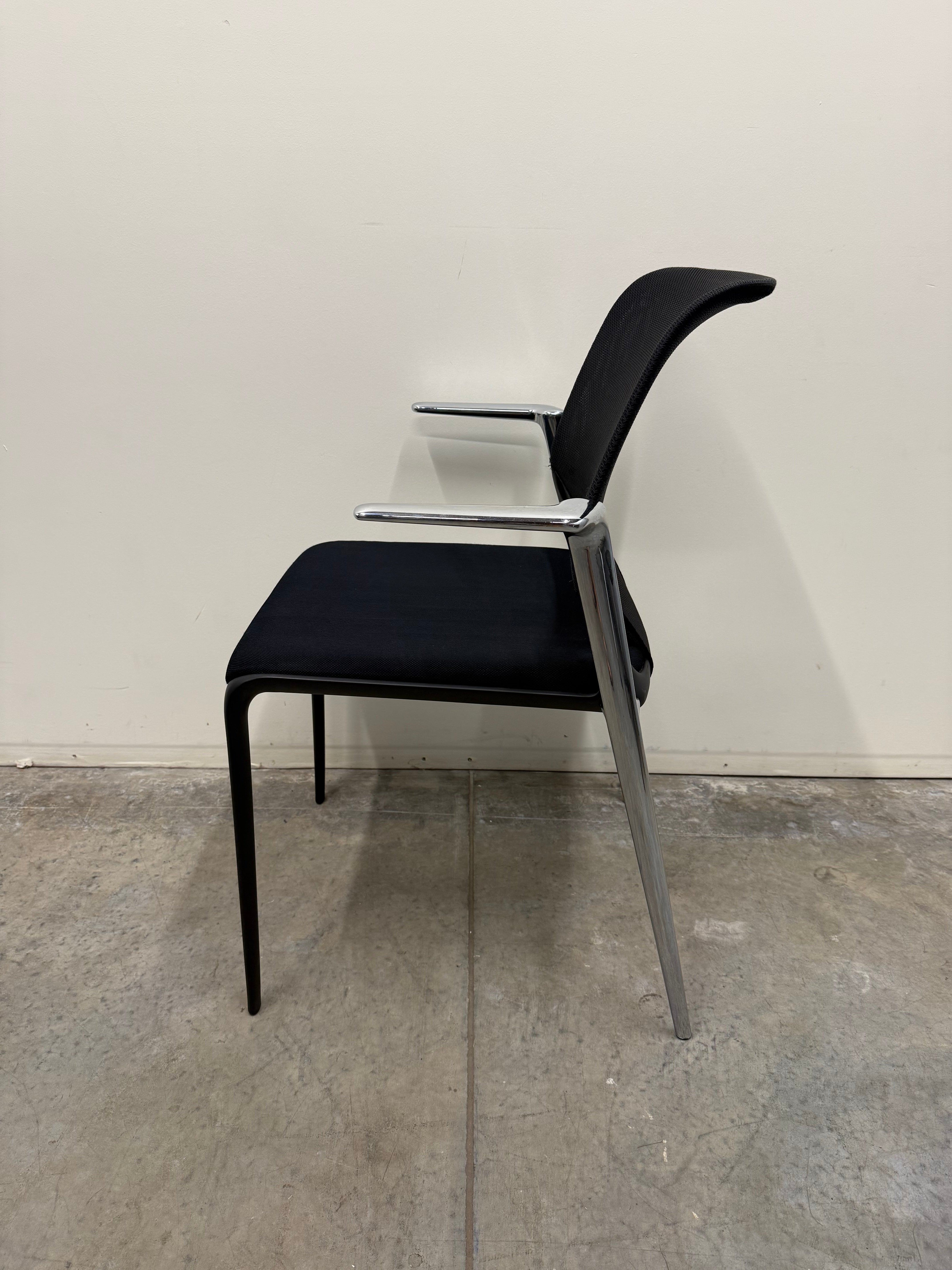 Vitra MedaSlim Chair – Black Mesh Back with Chrome Armrests