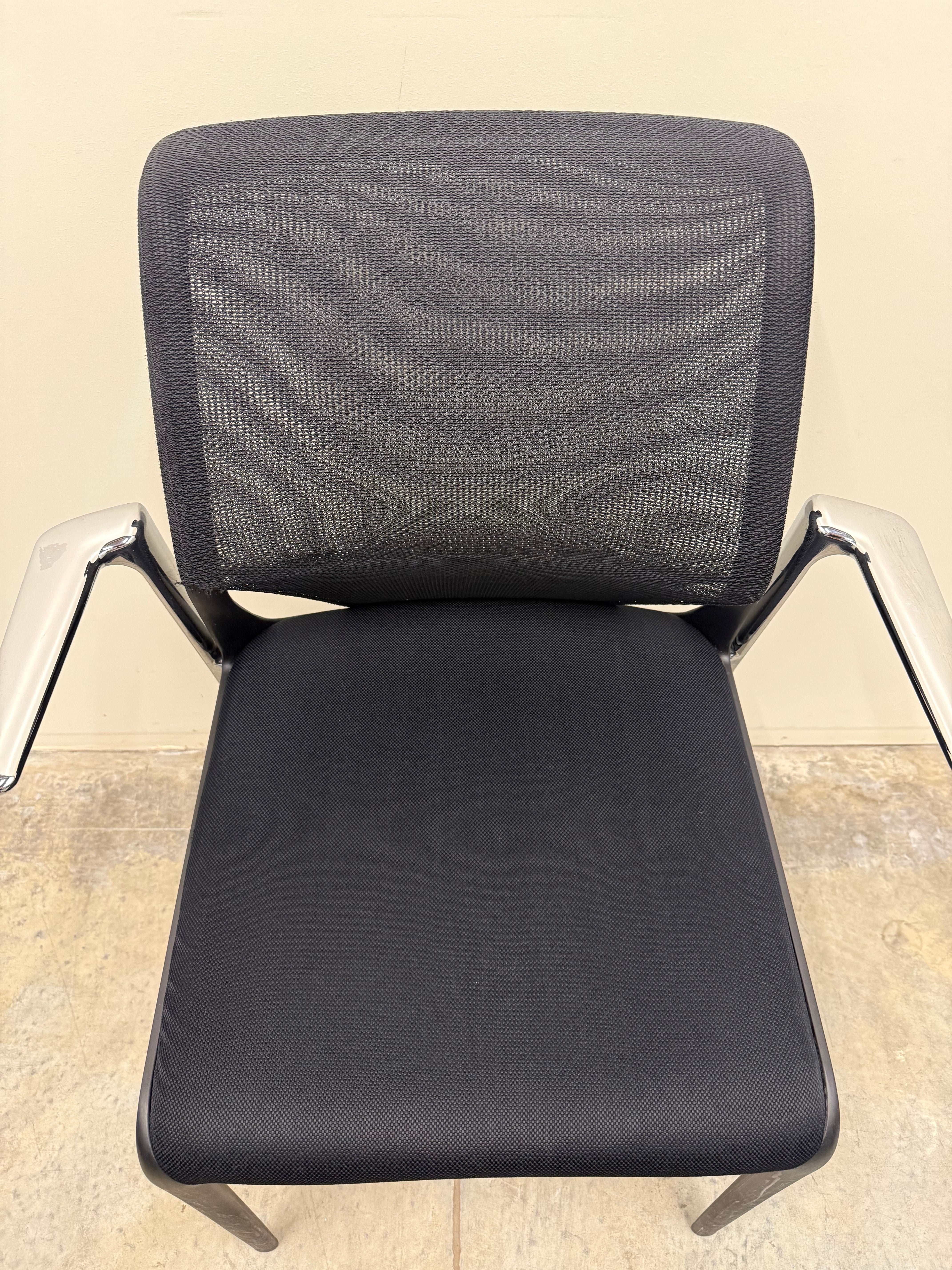 Vitra MedaSlim Chair – Black Mesh Back with Chrome Armrests