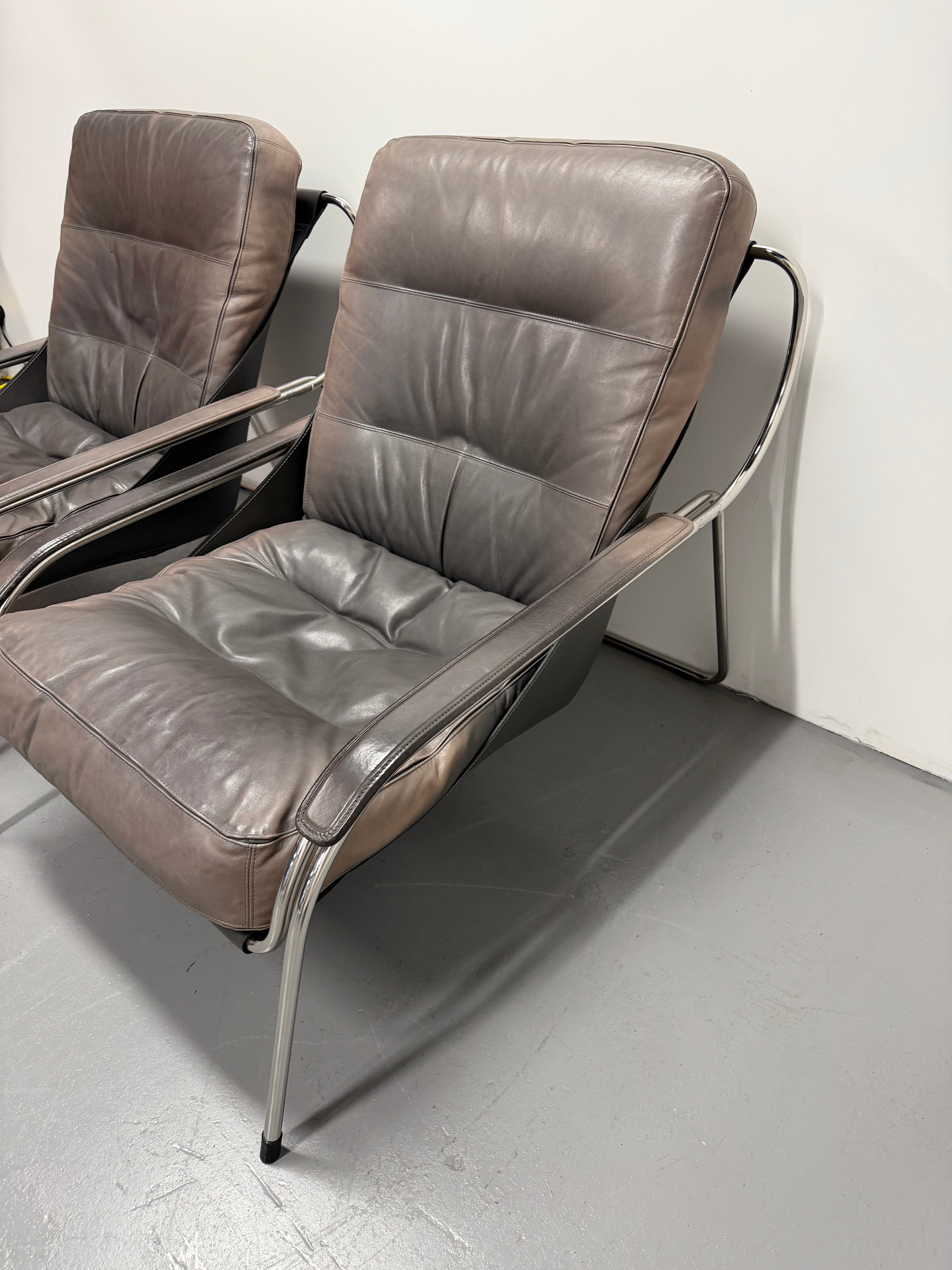 Marco Zanuso for Zanotta Brown Leather Maggiolina Lounge Chair & Footstool