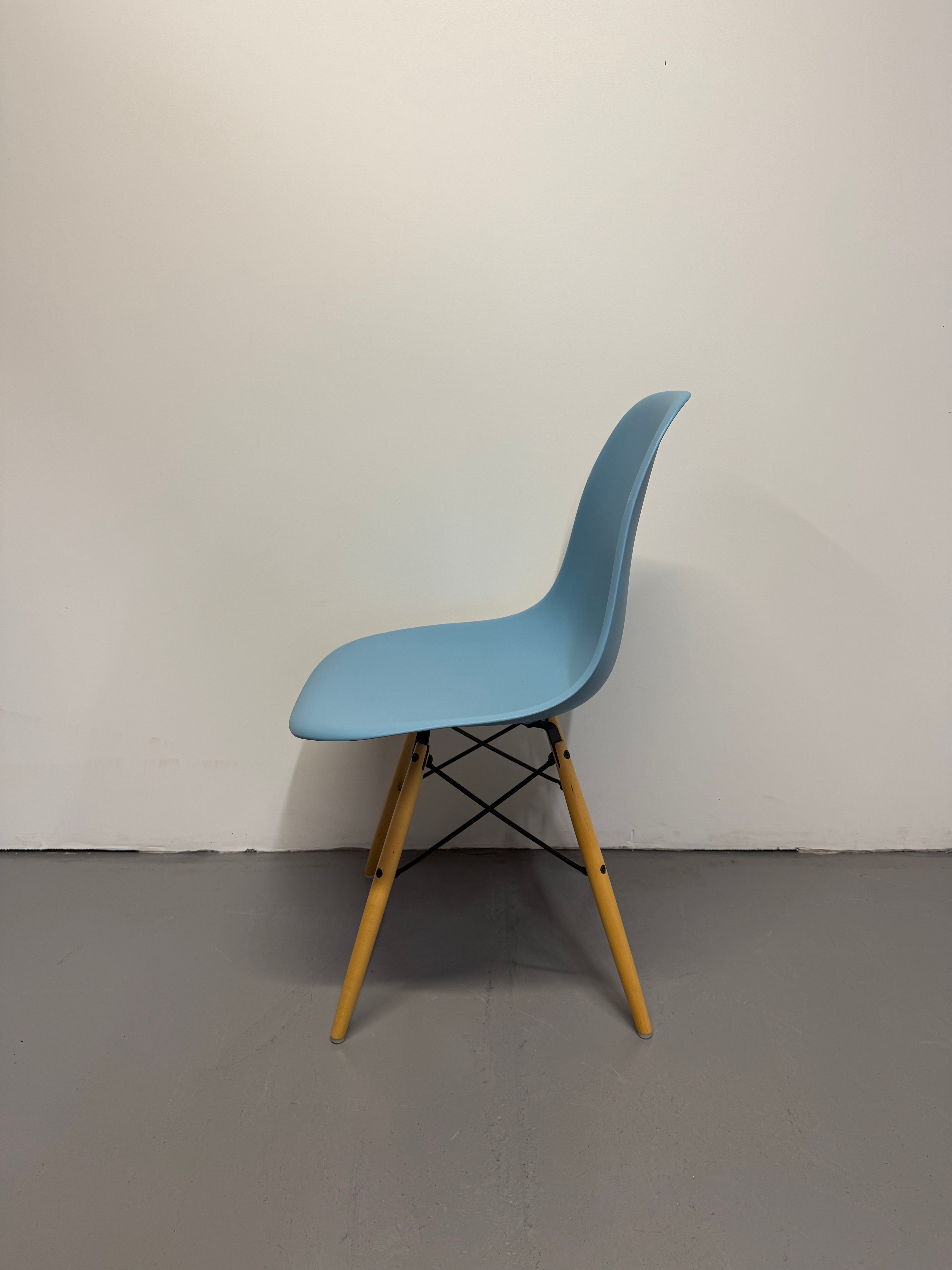 Eames Molded Plastic Side Chair by Herman Miller – Light Blue / Wood Dowel Base