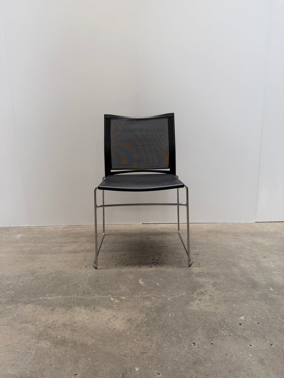 Stackable Mesh Back Visitor Chair – Black, Chrome Sled Base – view 1 – pre-owned