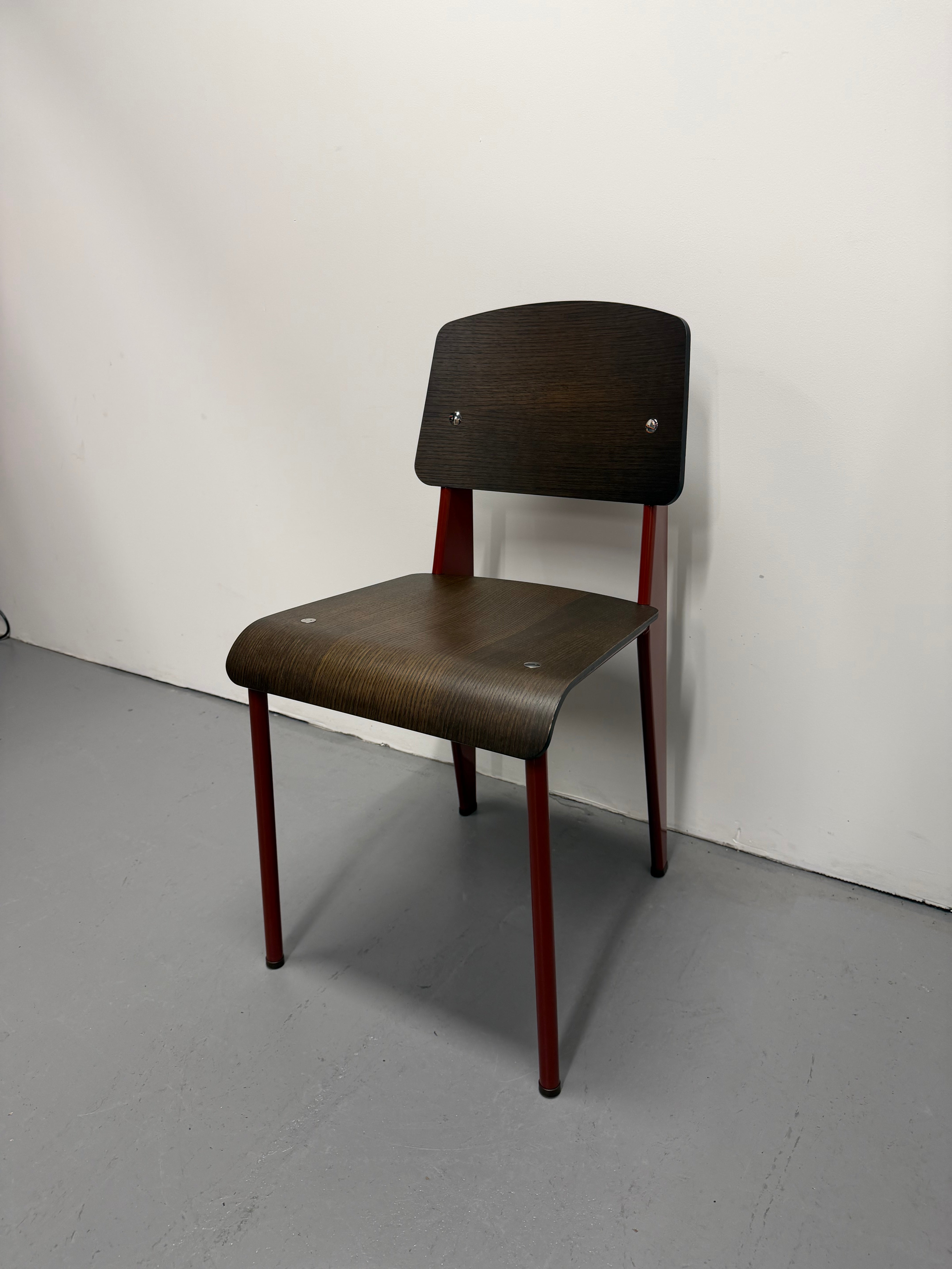 Vitra Standard Chair by Jean Prouvé – Dark Oak with Japanese Red Frame | Ex-Showroom