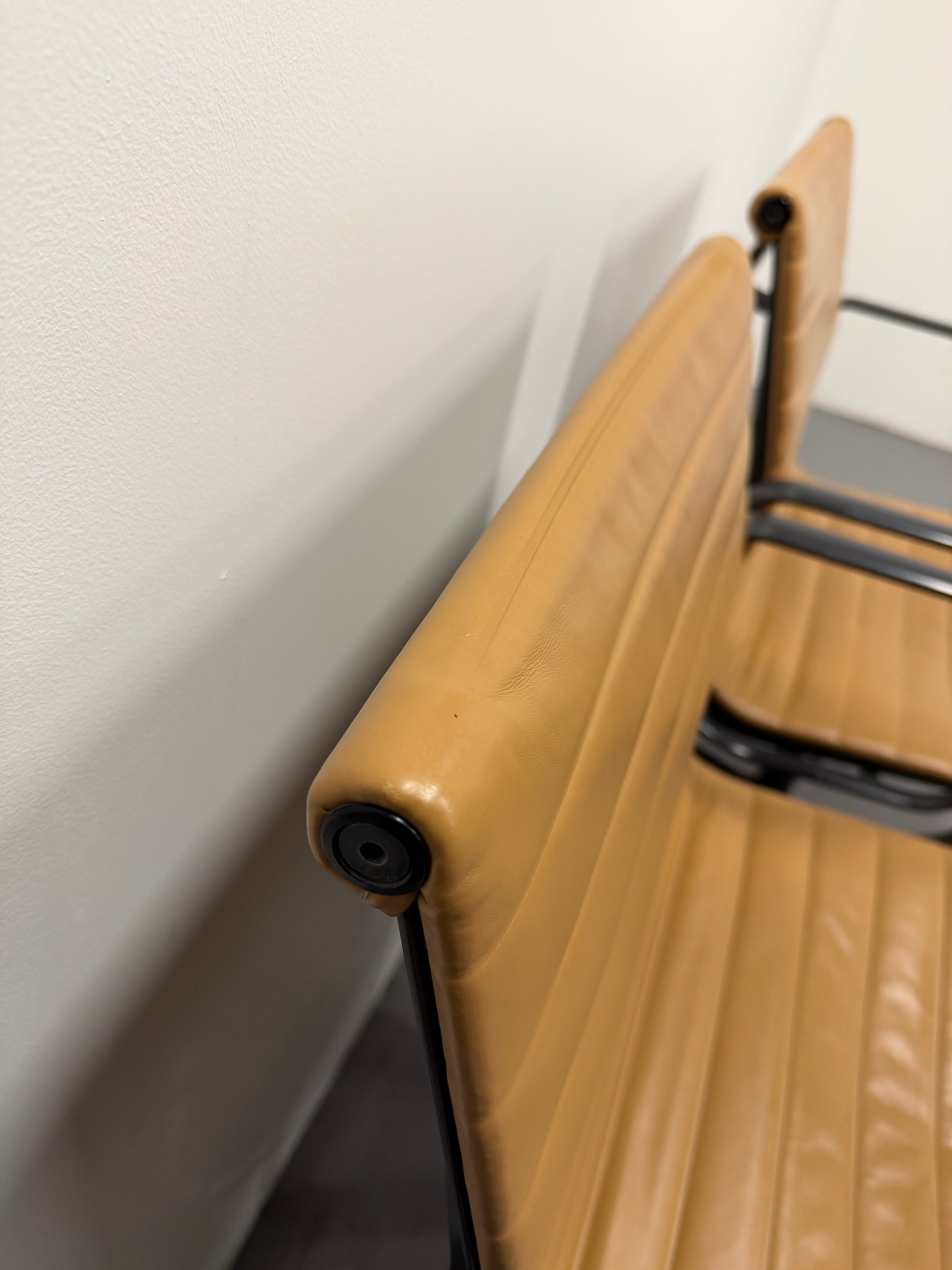 Eames Aluminium Group Low Back Chair - Tan Leather / Black Frame