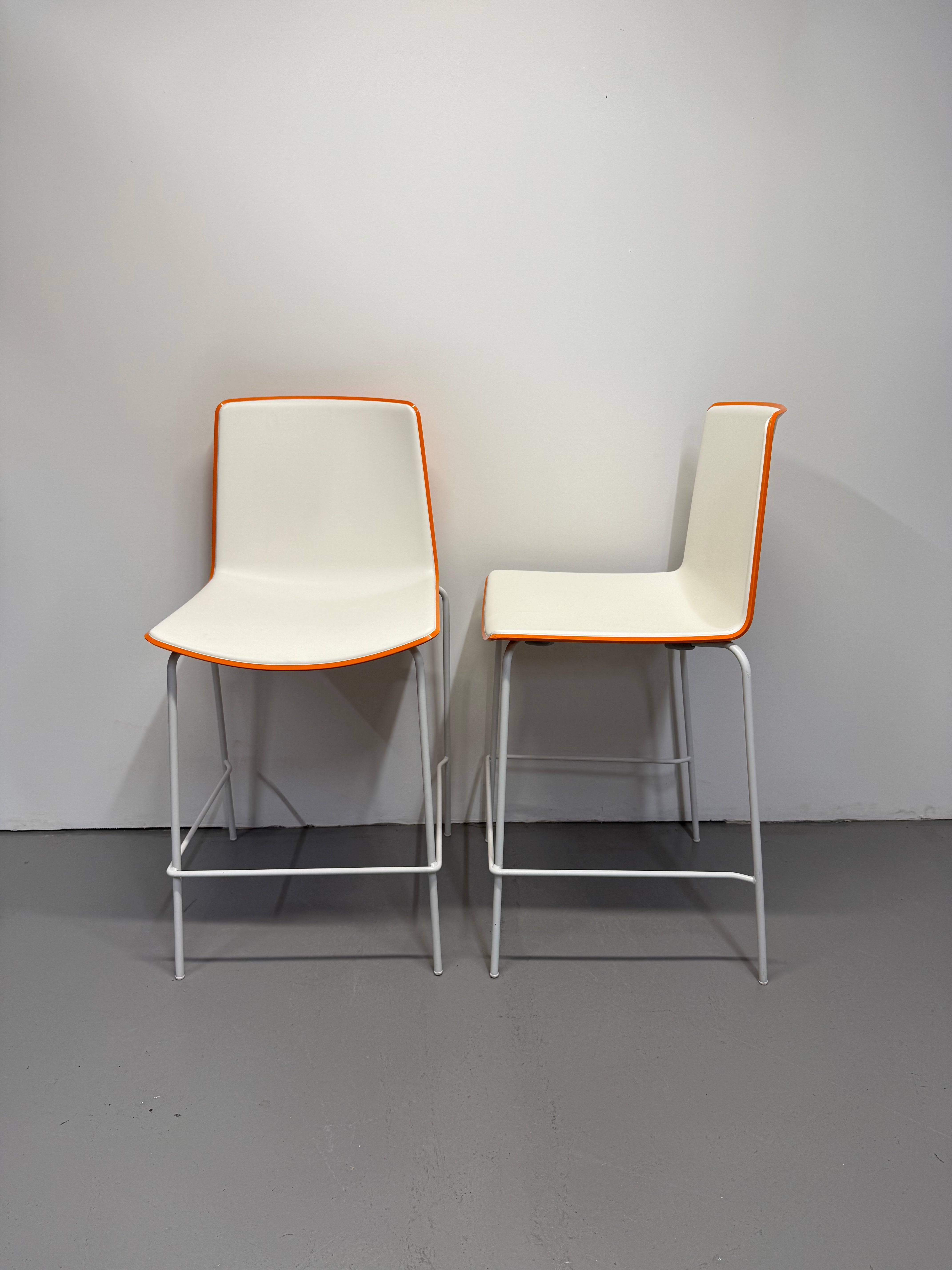 Pedrali Tweet Barstool - Orange & White with White Frame
