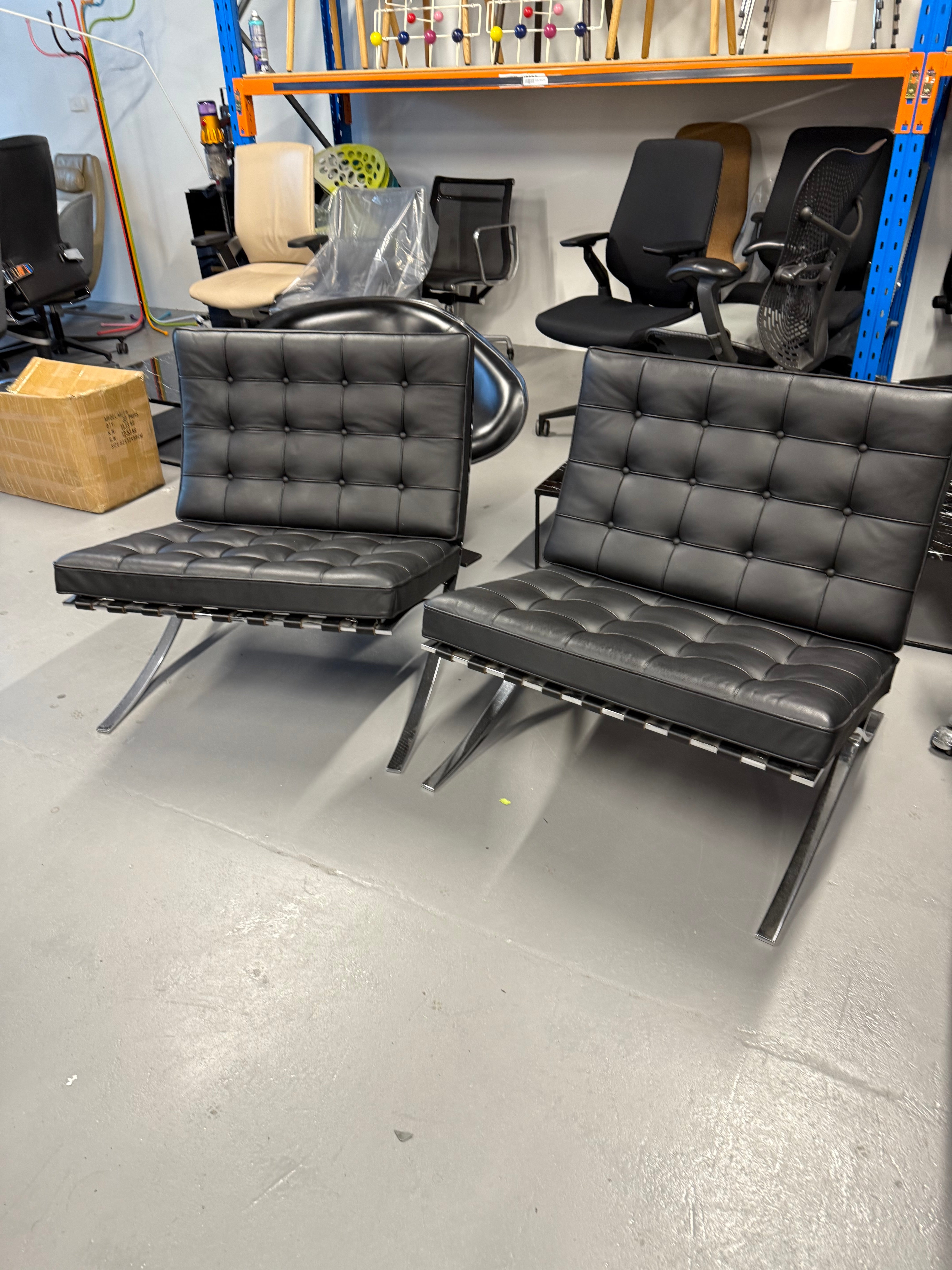 Original Knoll Barcelona Lounge Chair – Chrome Frame, Black Leather