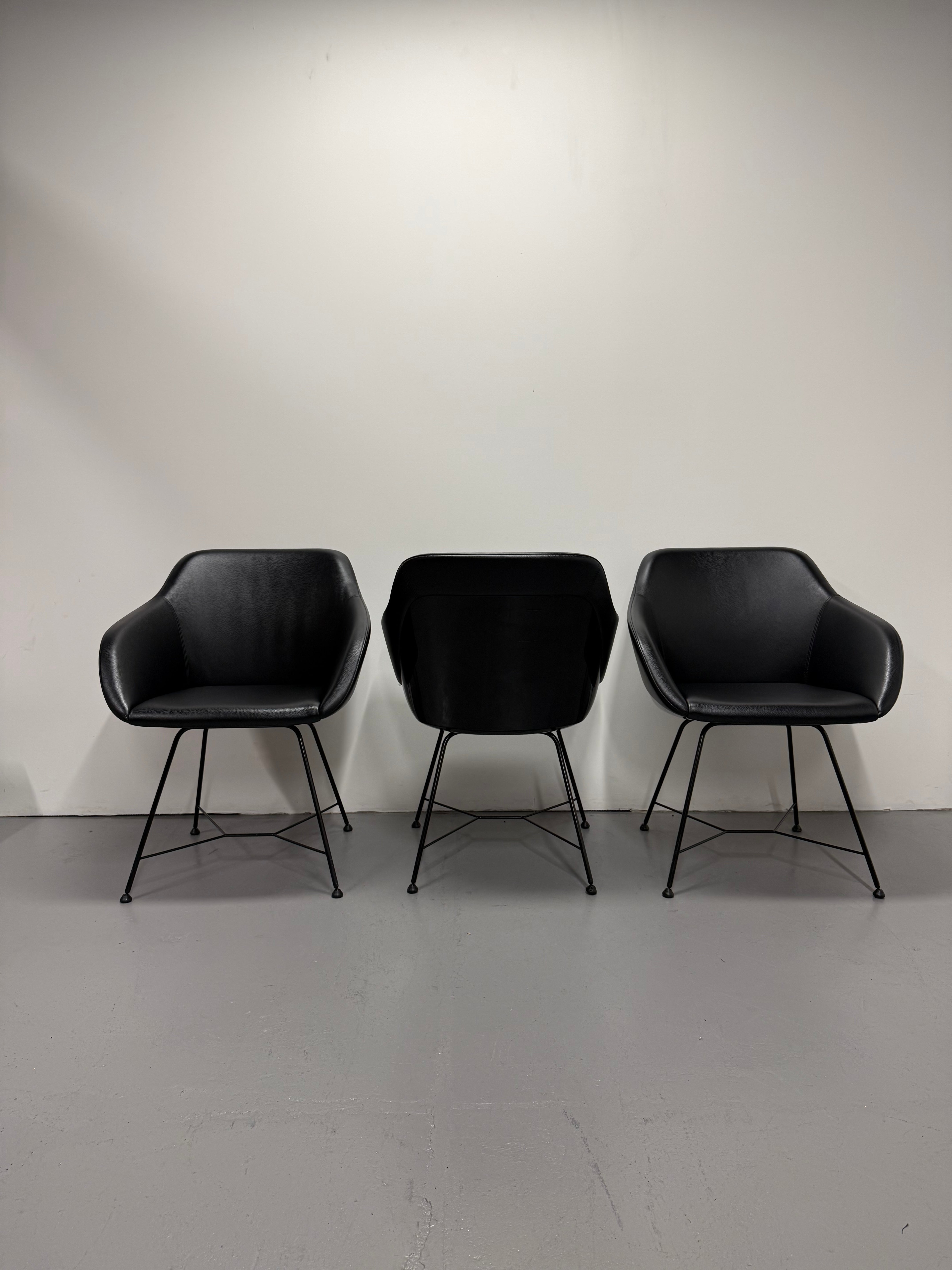 Walter Knoll Turtle Chair - Black Leather with Wire Base