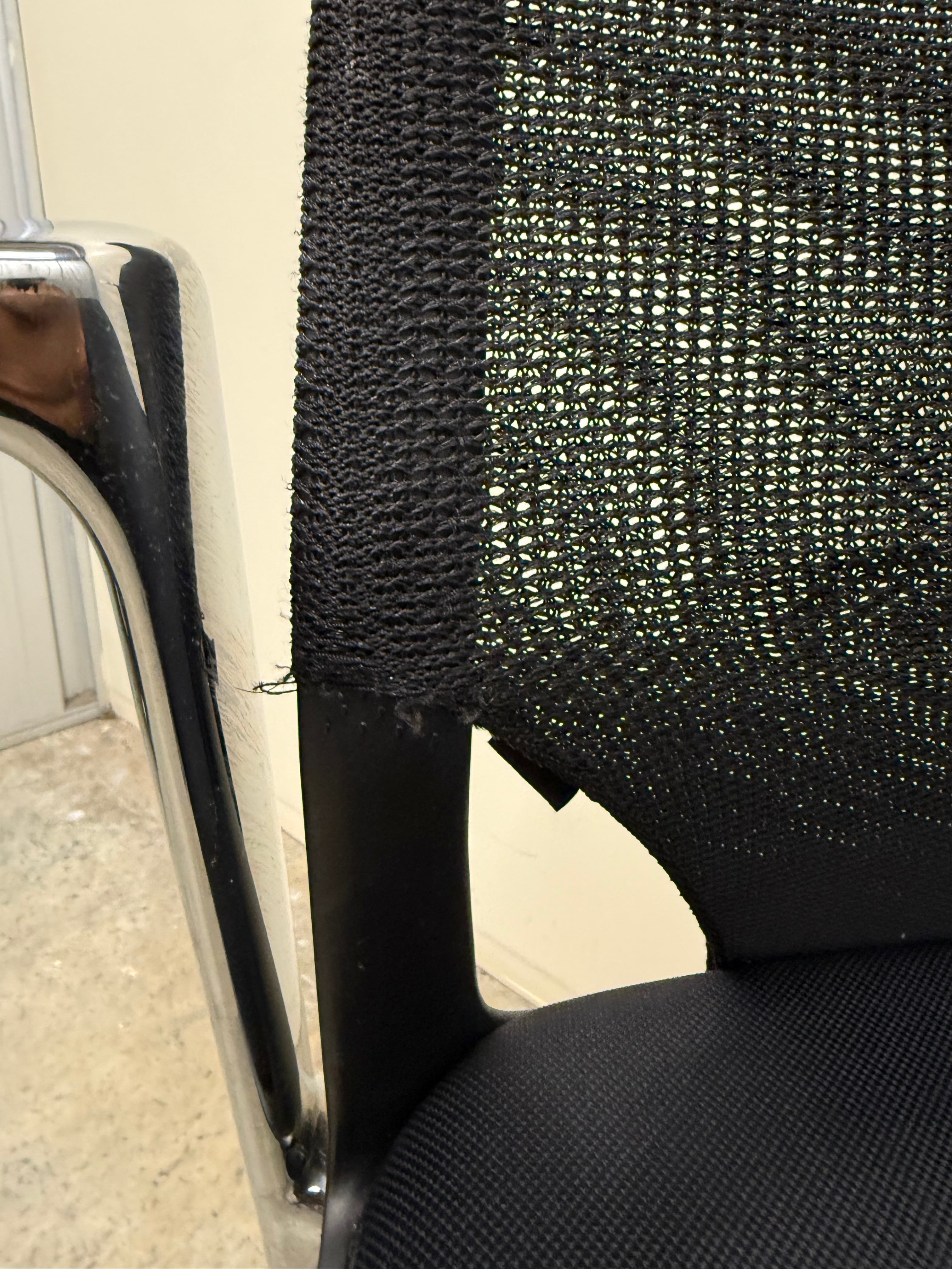 Vitra MedaSlim Chair – Black Mesh Back with Chrome Armrests