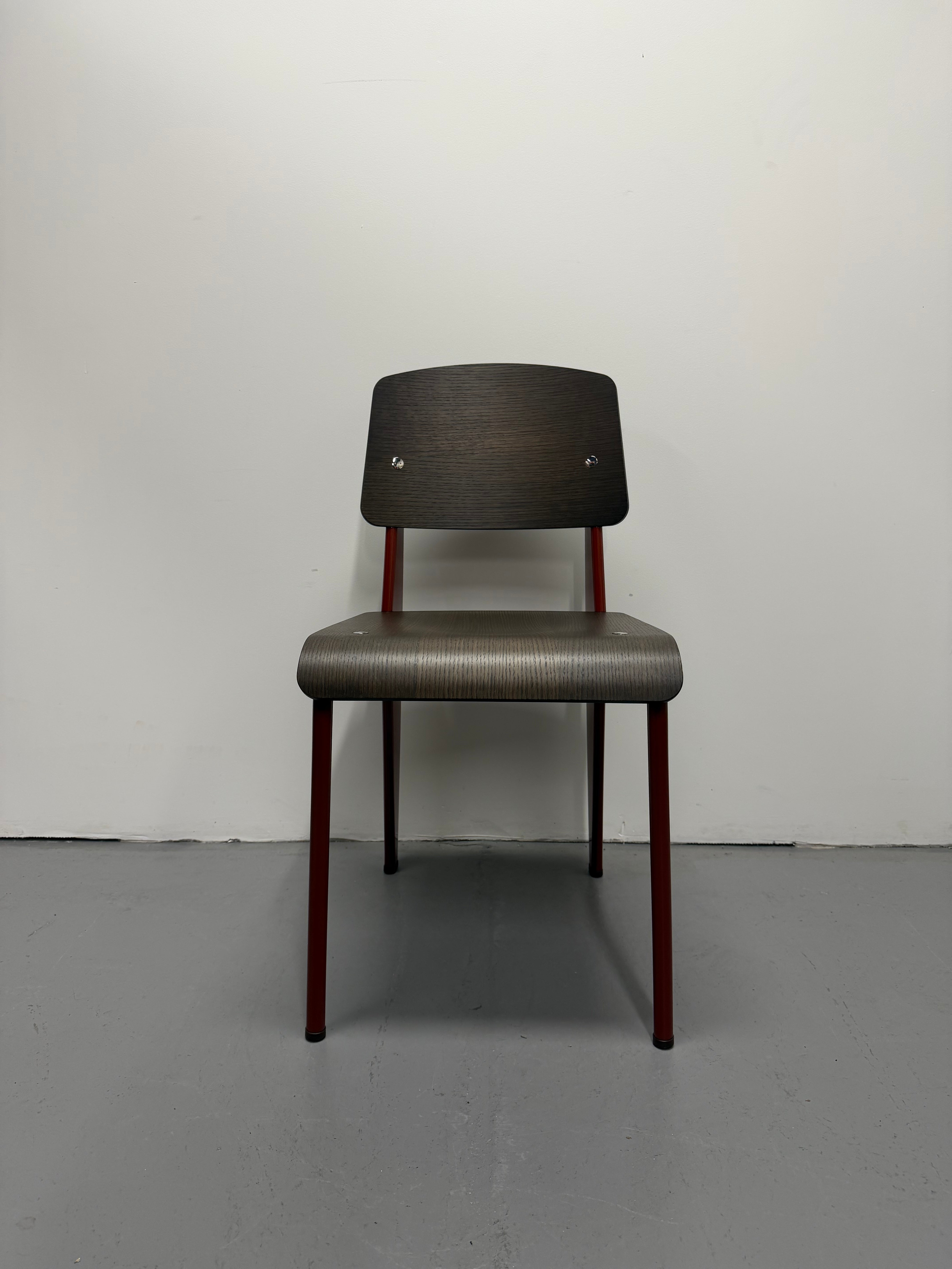 Vitra Standard Chair by Jean Prouvé – Dark Oak with Japanese Red Frame | Ex-Showroom