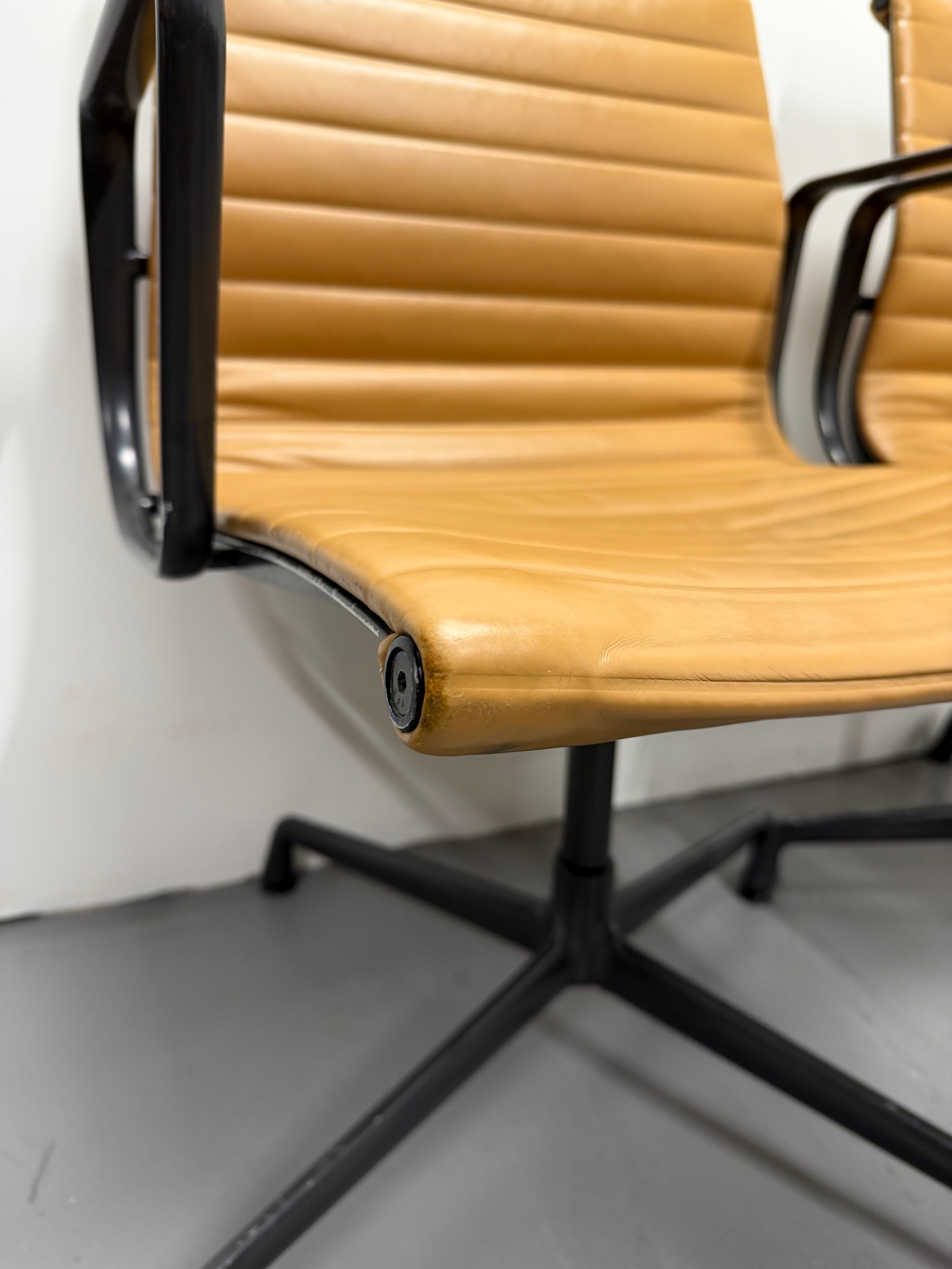 Eames Aluminium Group Low Back Chair - Tan Leather / Black Frame