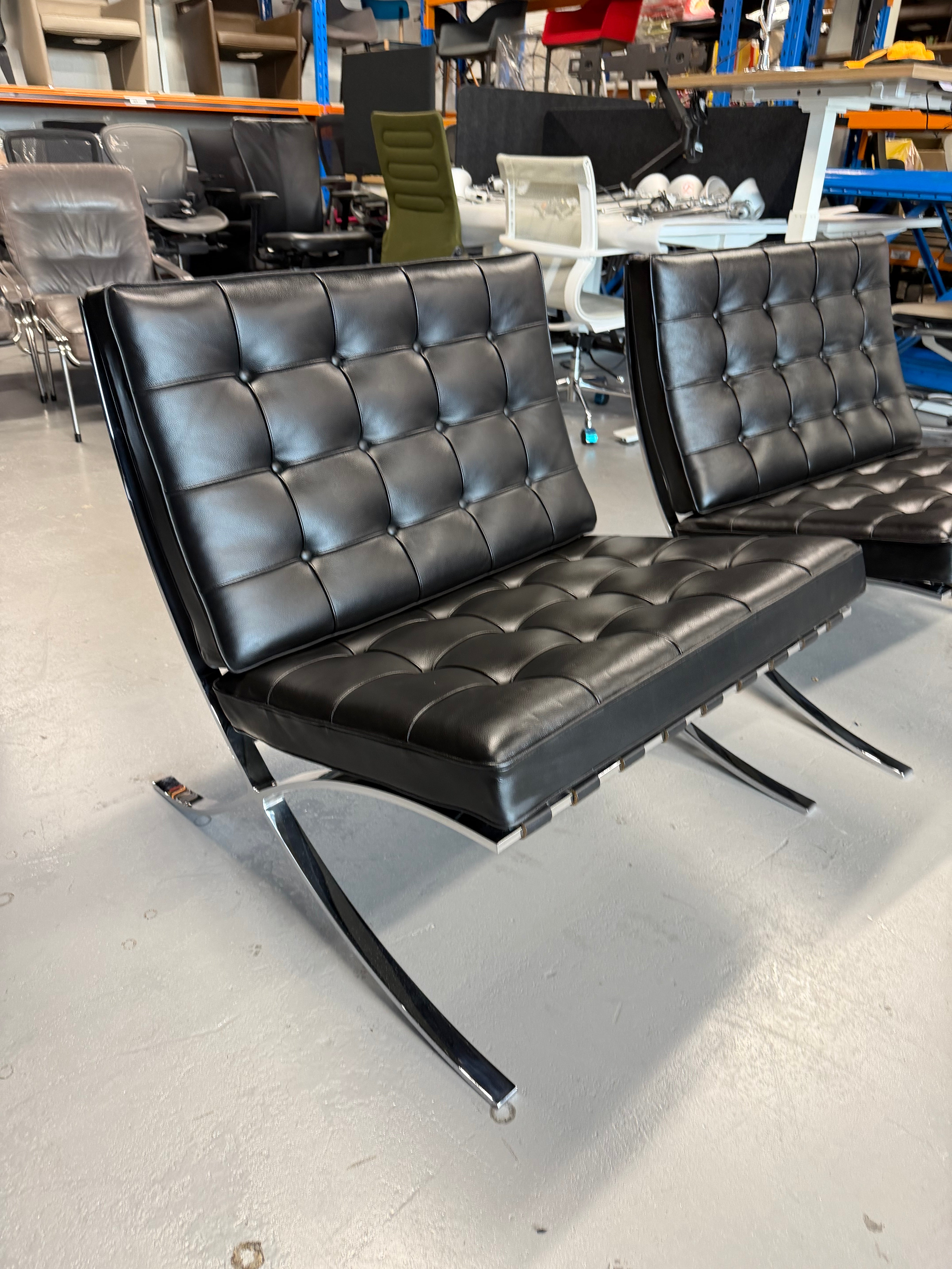 Original Knoll Barcelona Lounge Chair – Chrome Frame, Black Leather