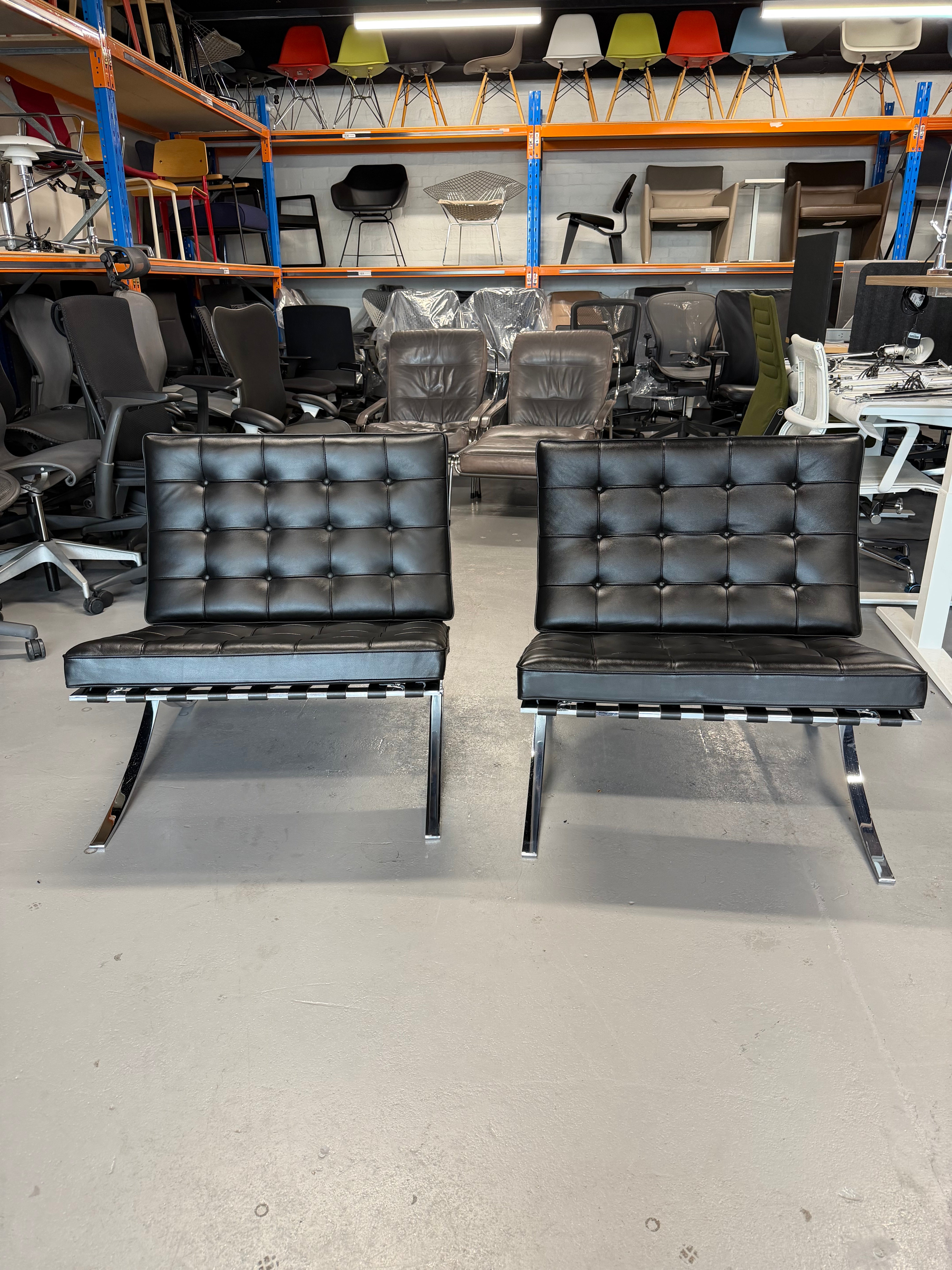 Original Knoll Barcelona Lounge Chair – Chrome Frame, Black Leather