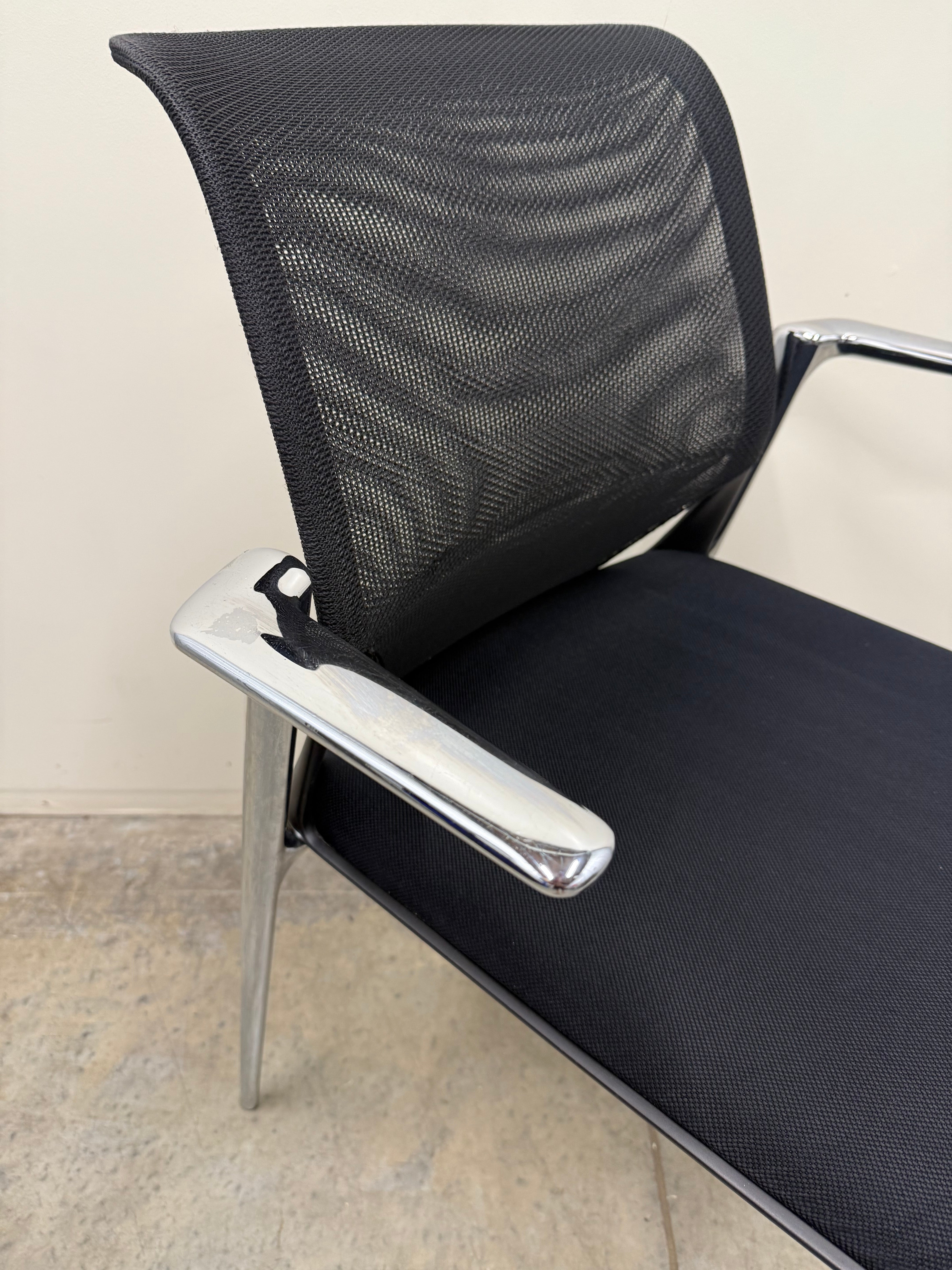 Vitra MedaSlim Chair – Black Mesh Back with Chrome Armrests