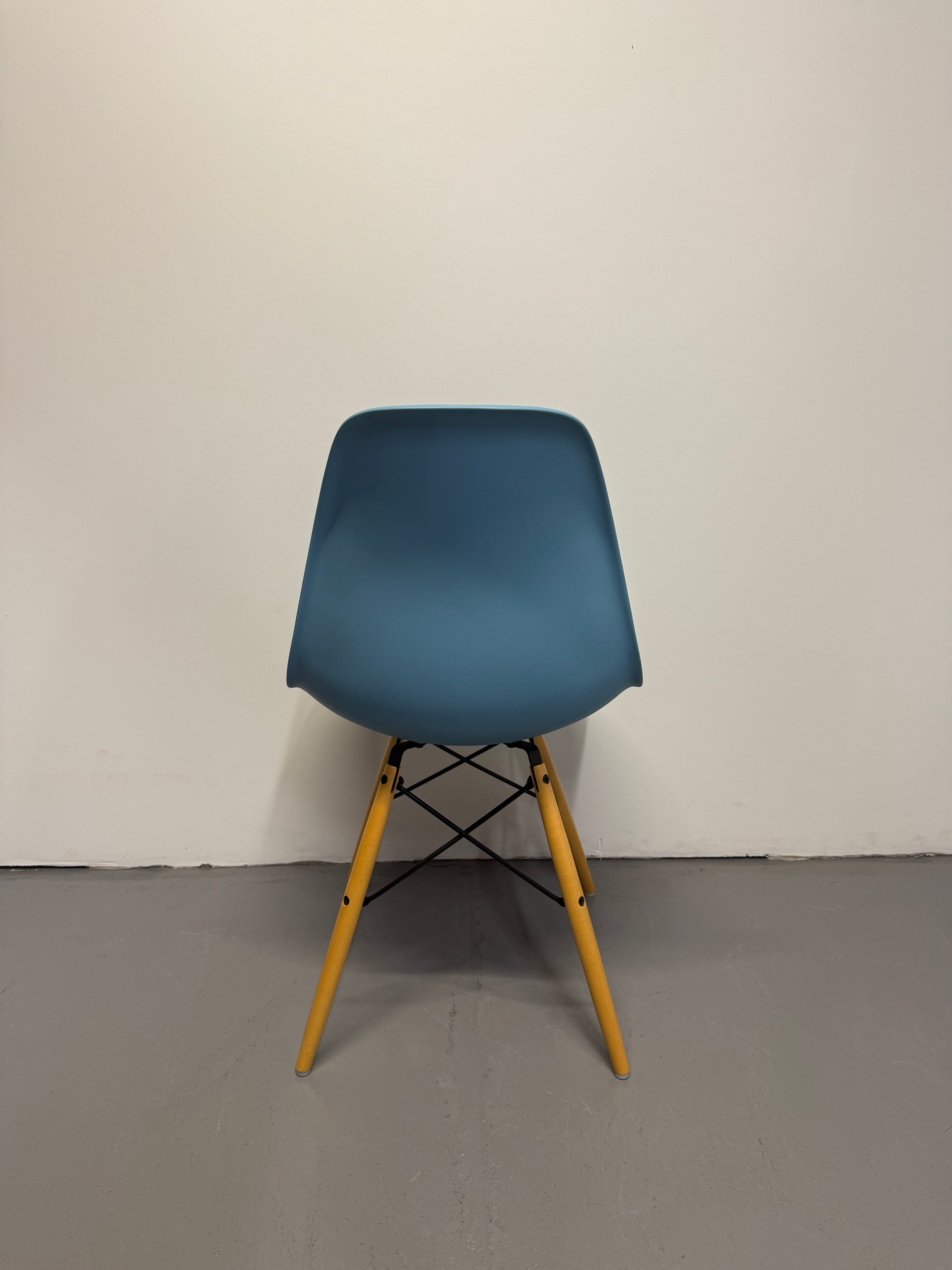 Eames Molded Plastic Side Chair by Herman Miller – Light Blue / Wood Dowel Base